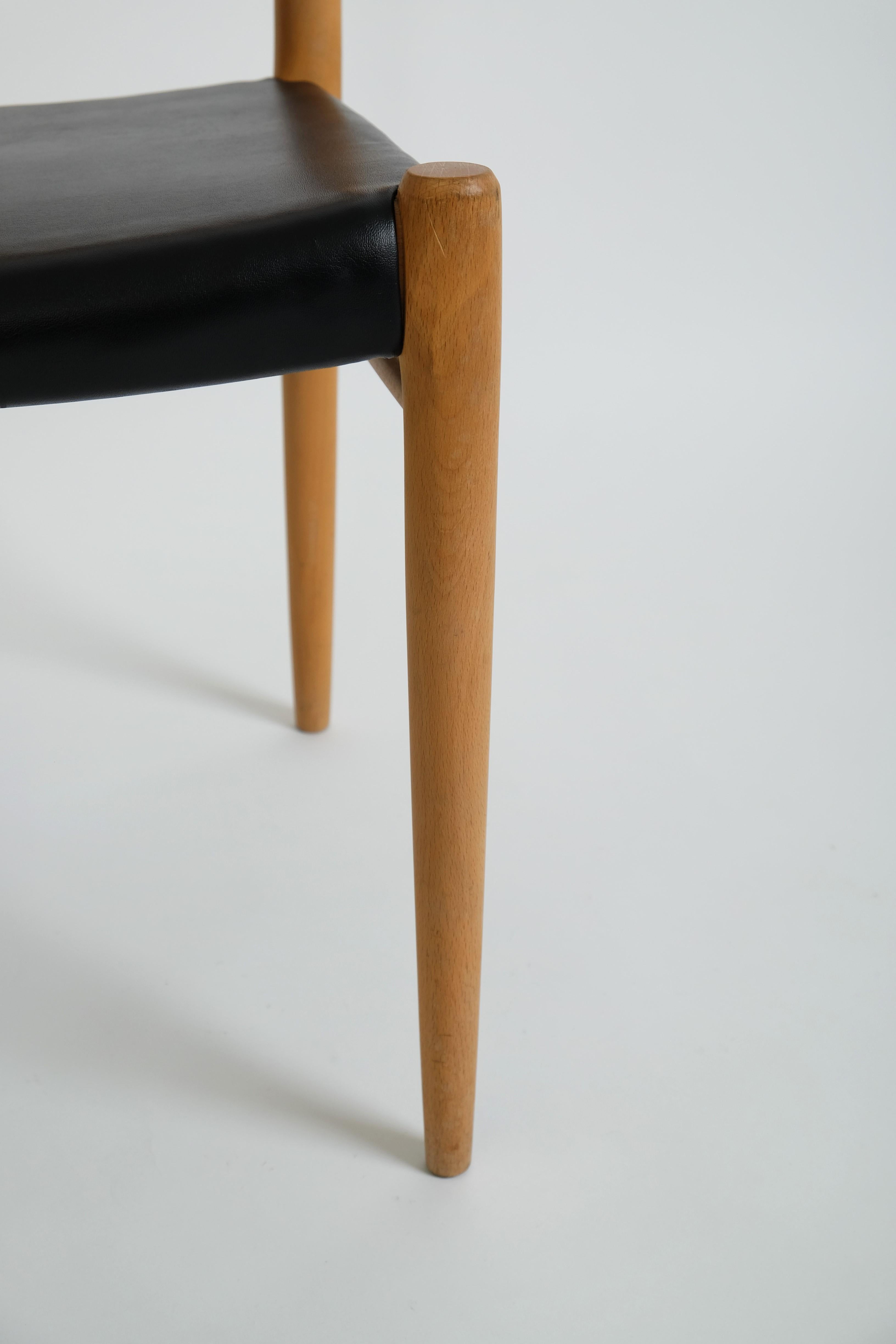 Mid-Century Beech Leather Dining Chair No. 75 by Niels O. Möller for J.L. Möller For Sale 8
