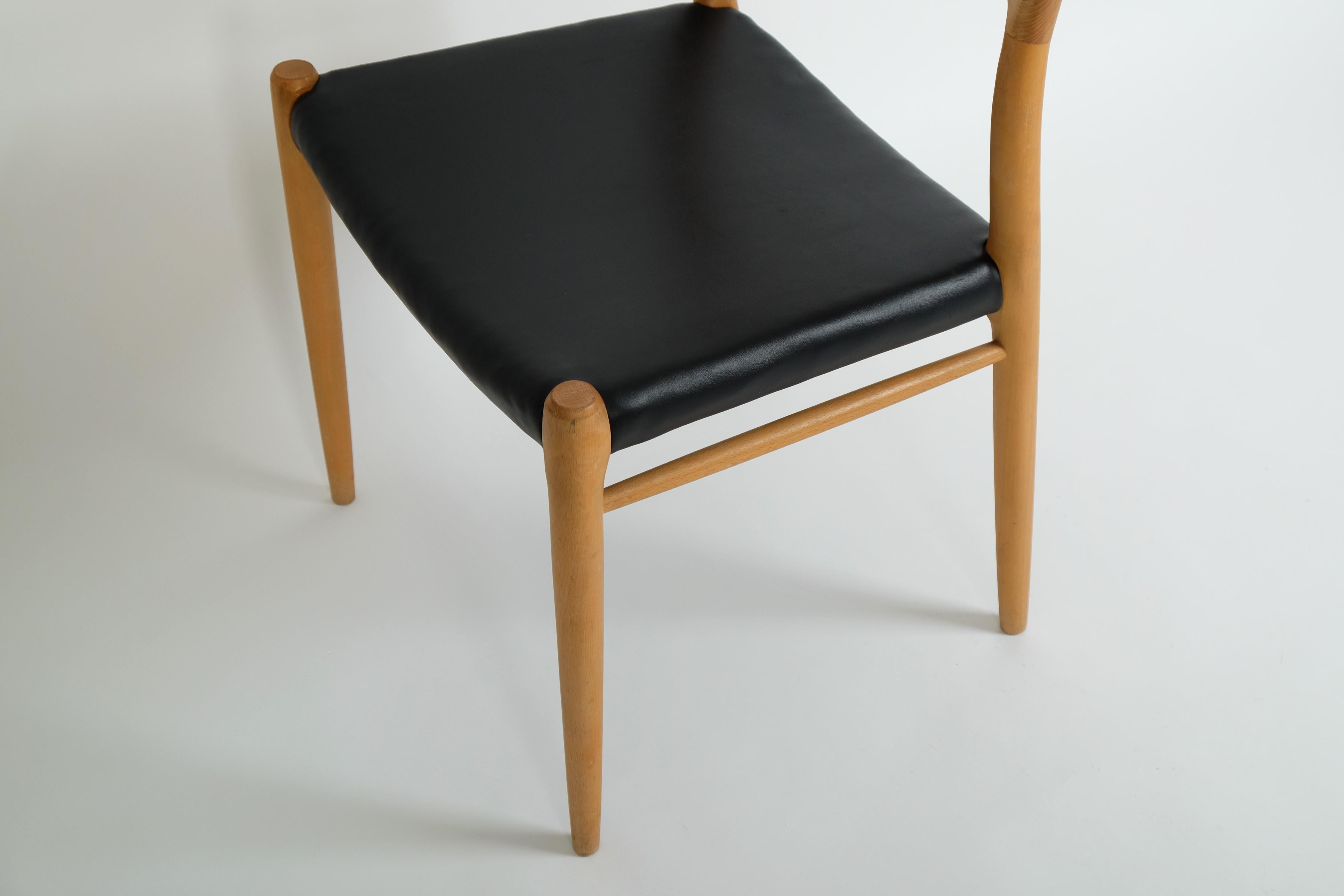 Mid-Century Beech Leather Dining Chair No. 75 by Niels O. Möller for J.L. Möller For Sale 9