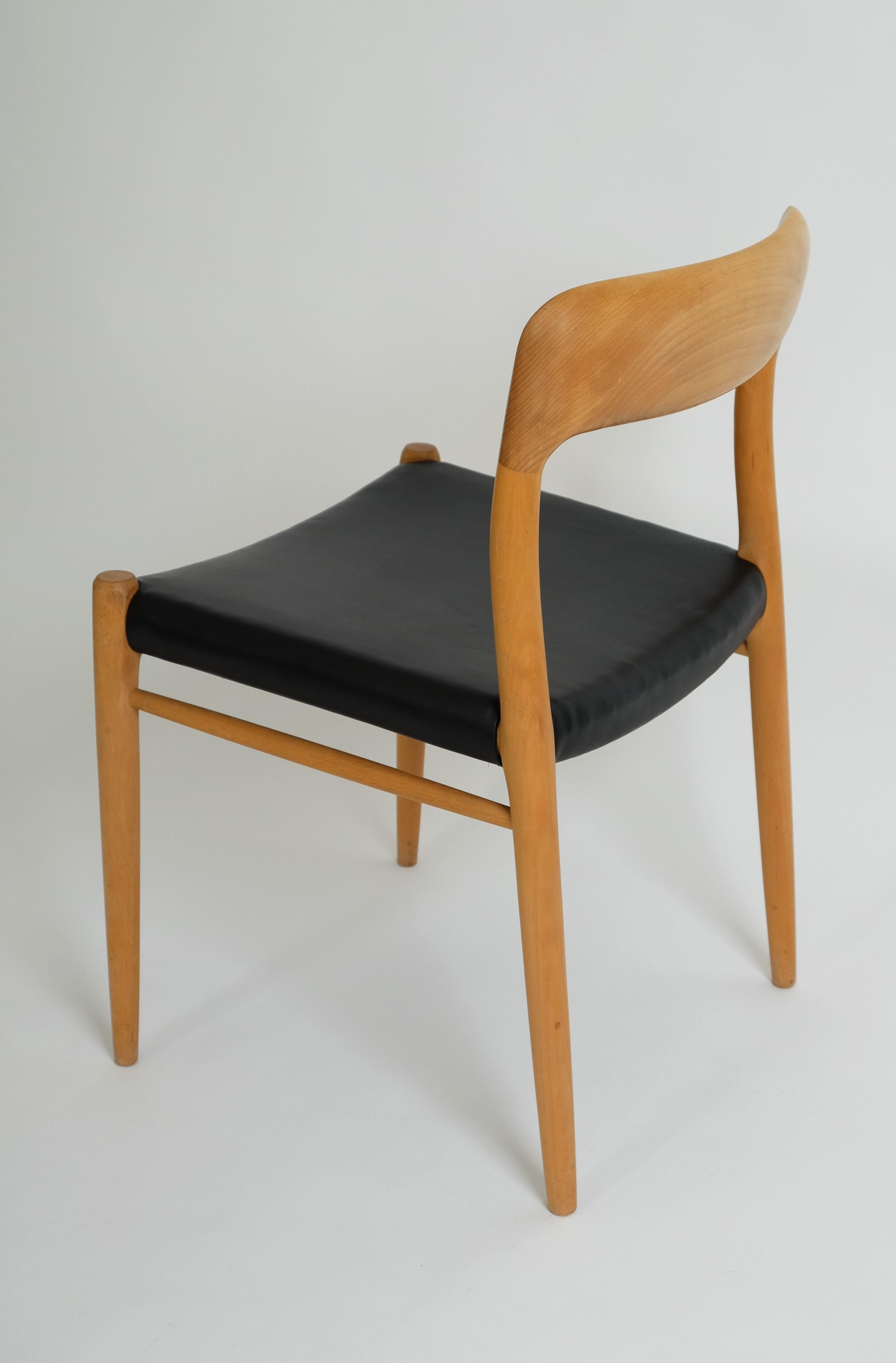 Mid-Century Beech Leather Dining Chair No. 75 by Niels O. Möller for J.L. Möller For Sale 11