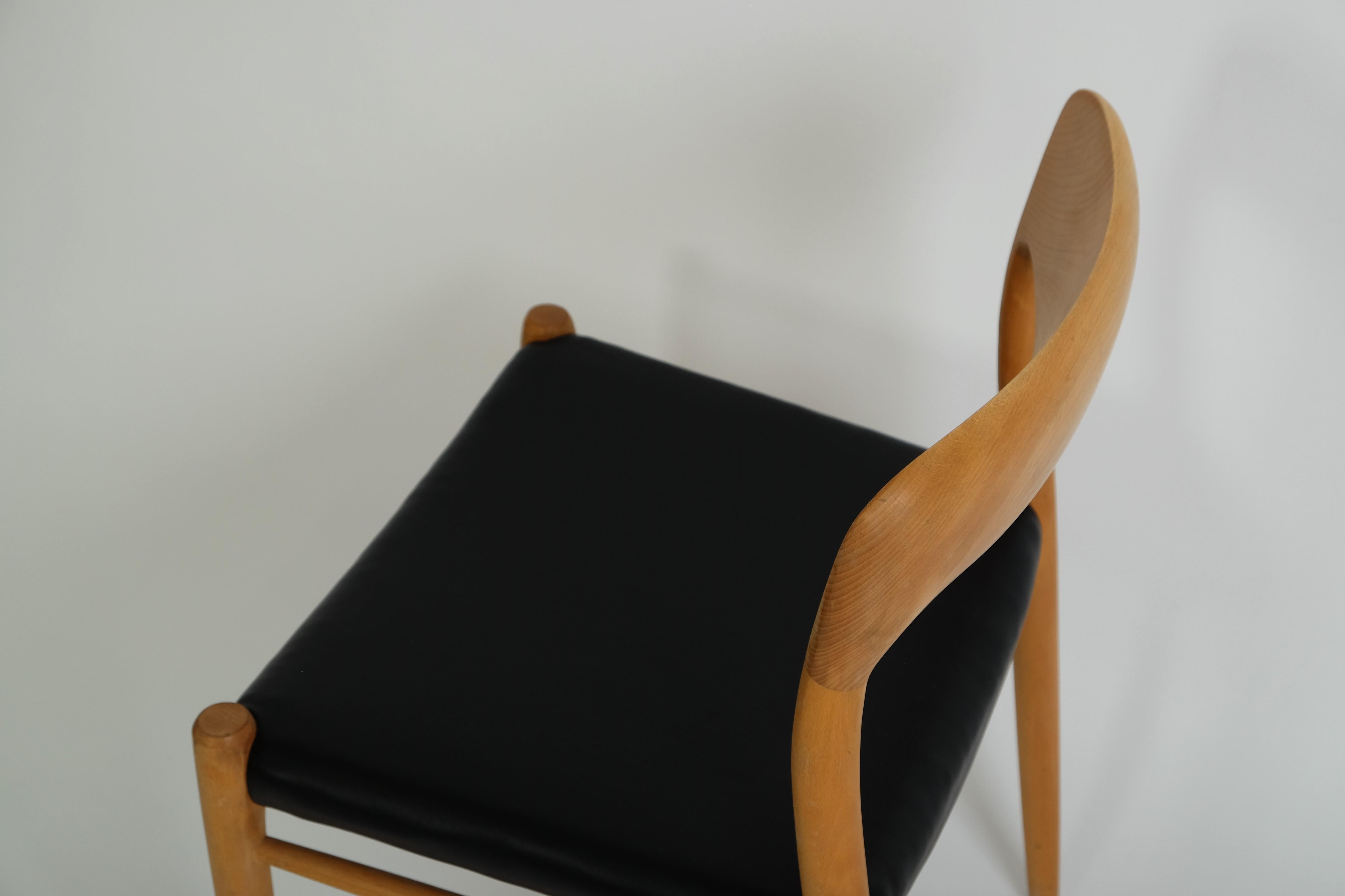 Mid-Century Beech Leather Dining Chair No. 75 by Niels O. Möller for J.L. Möller For Sale 12