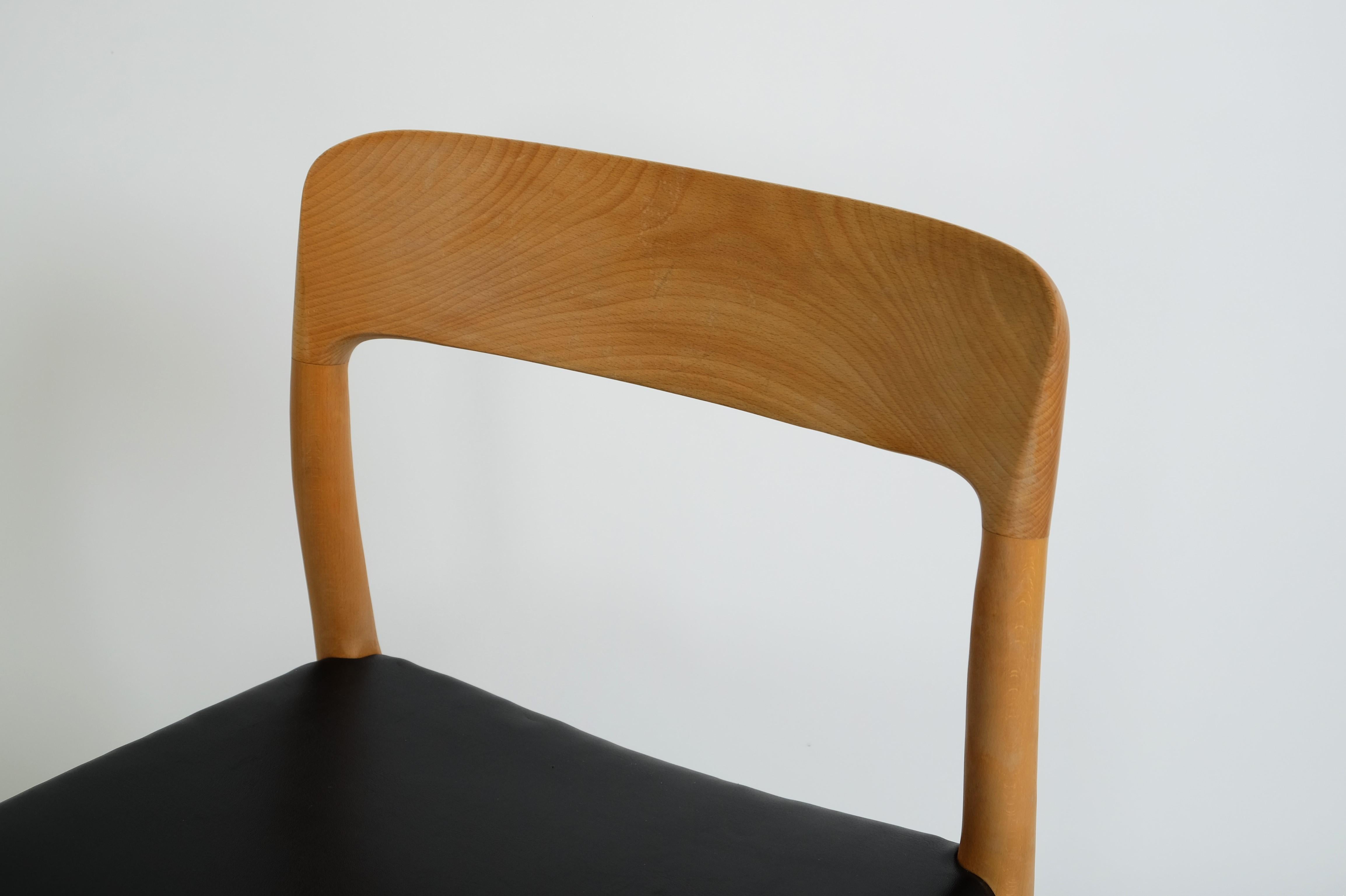 Mid-Century Beech Leather Dining Chair No. 75 by Niels O. Möller for J.L. Möller For Sale 2