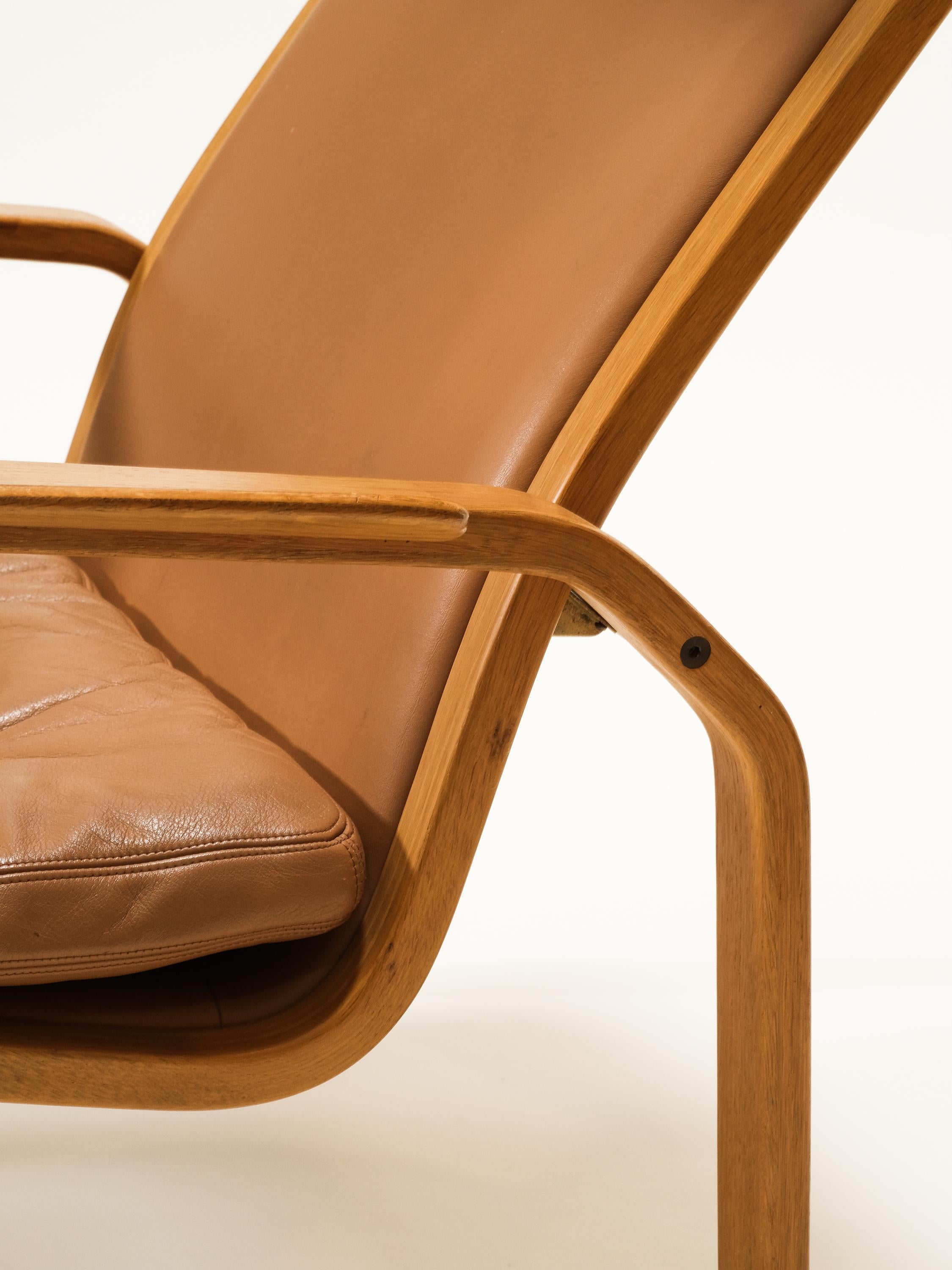 Mid-Century Oak & Leather Lounge Chair by Yngve Ekström for Swedese, 1960s For Sale 5