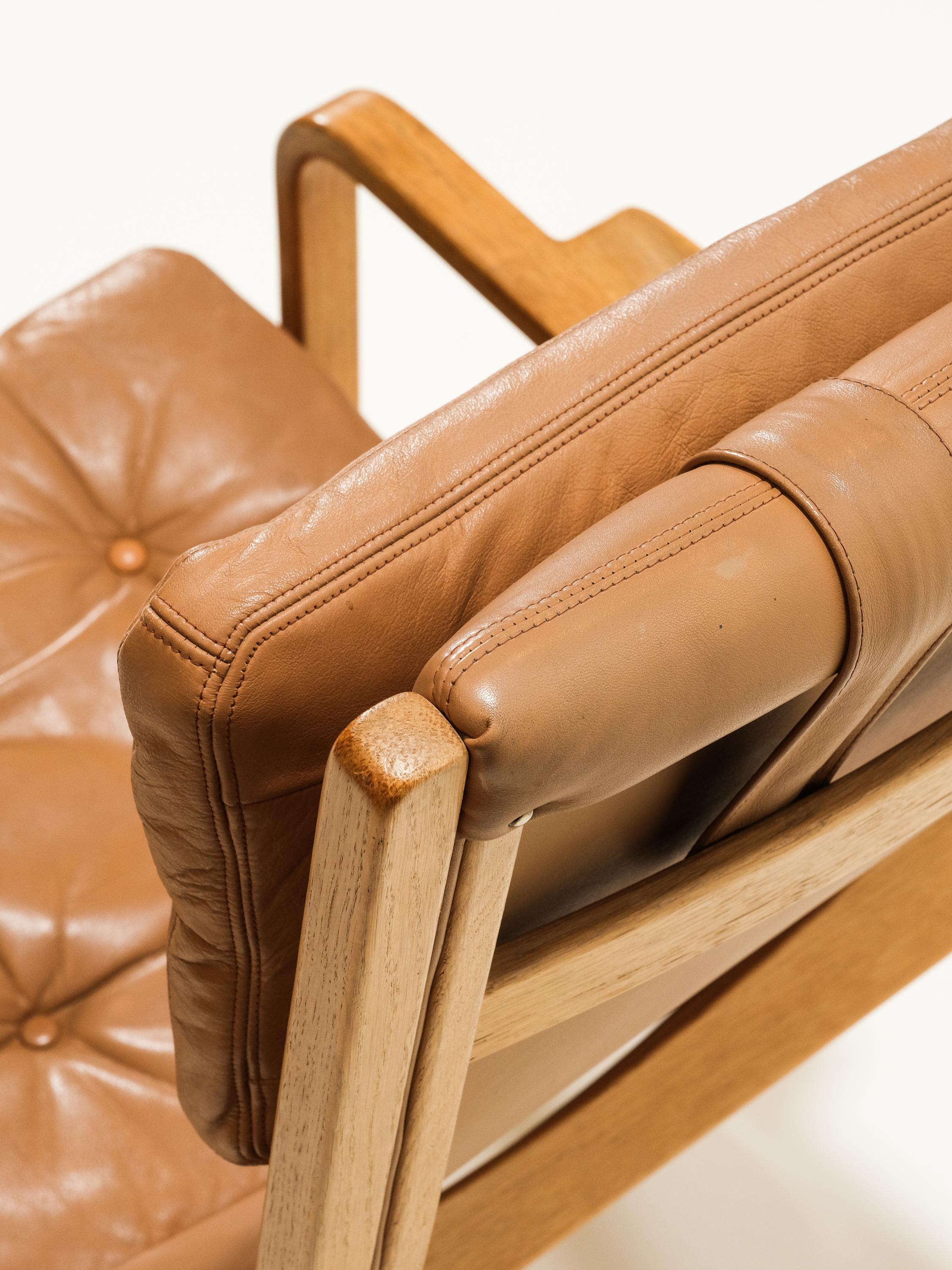 Mid-Century Oak & Leather Lounge Chair by Yngve Ekström for Swedese, 1960s For Sale 7