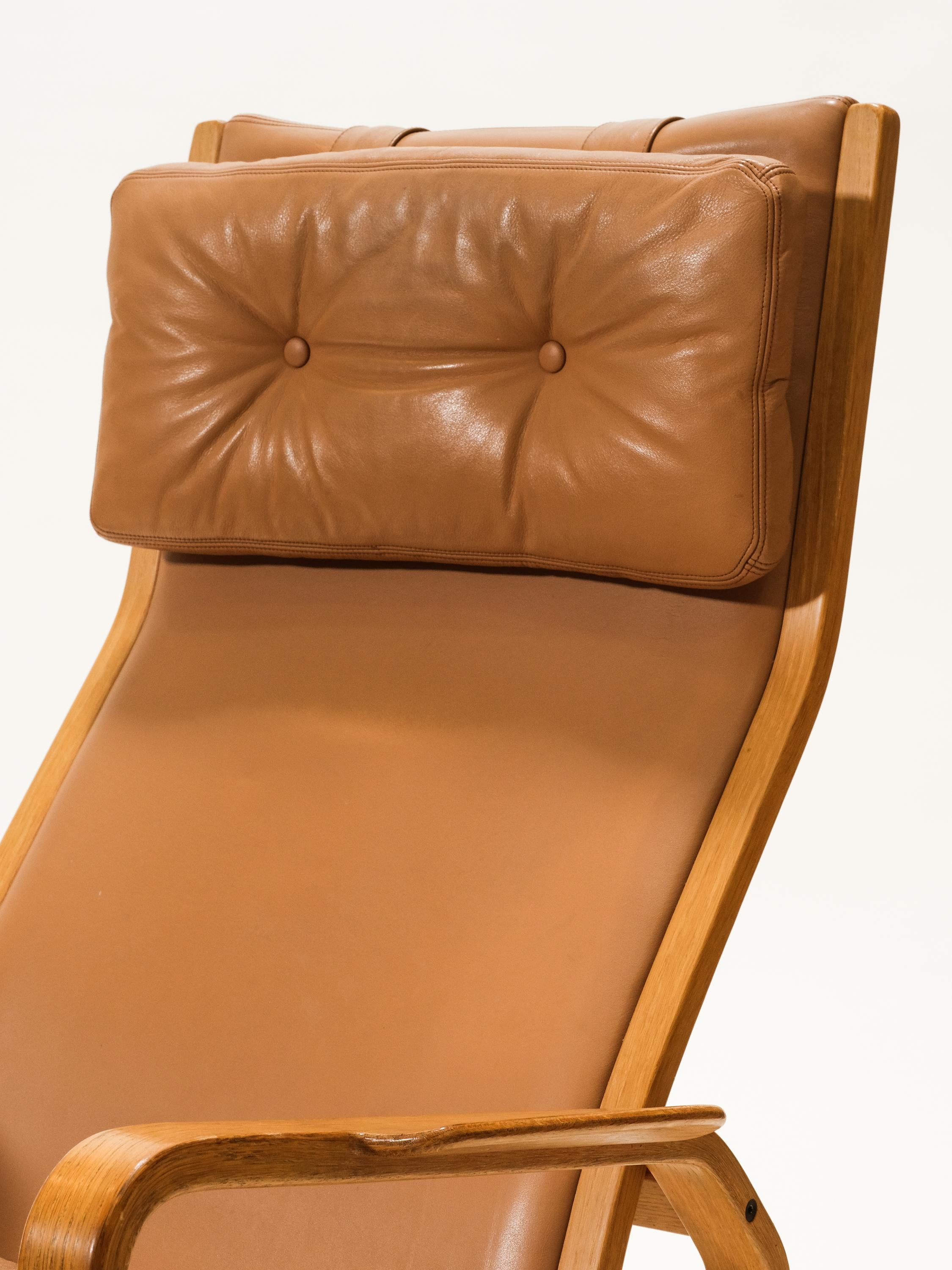 Mid-20th Century Mid-Century Oak & Leather Lounge Chair by Yngve Ekström for Swedese, 1960s For Sale