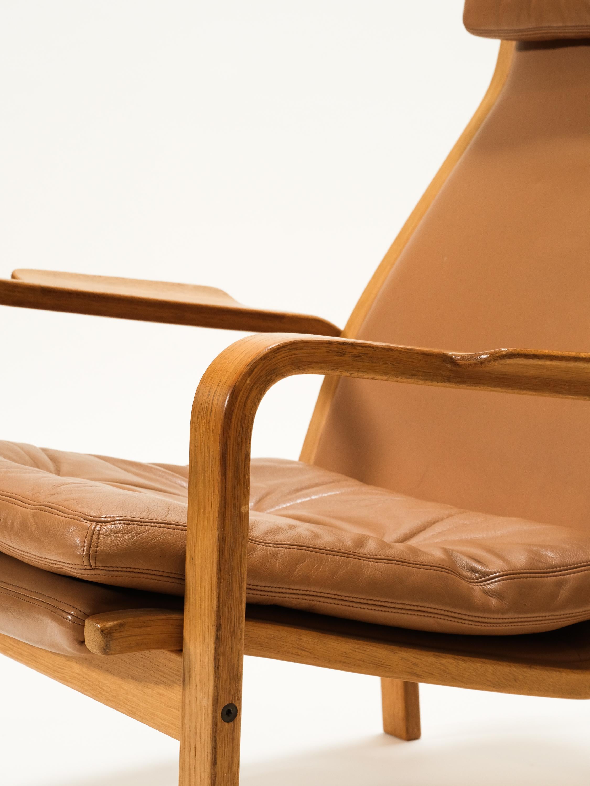 Mid-Century Oak & Leather Lounge Chair by Yngve Ekström for Swedese, 1960s For Sale 1