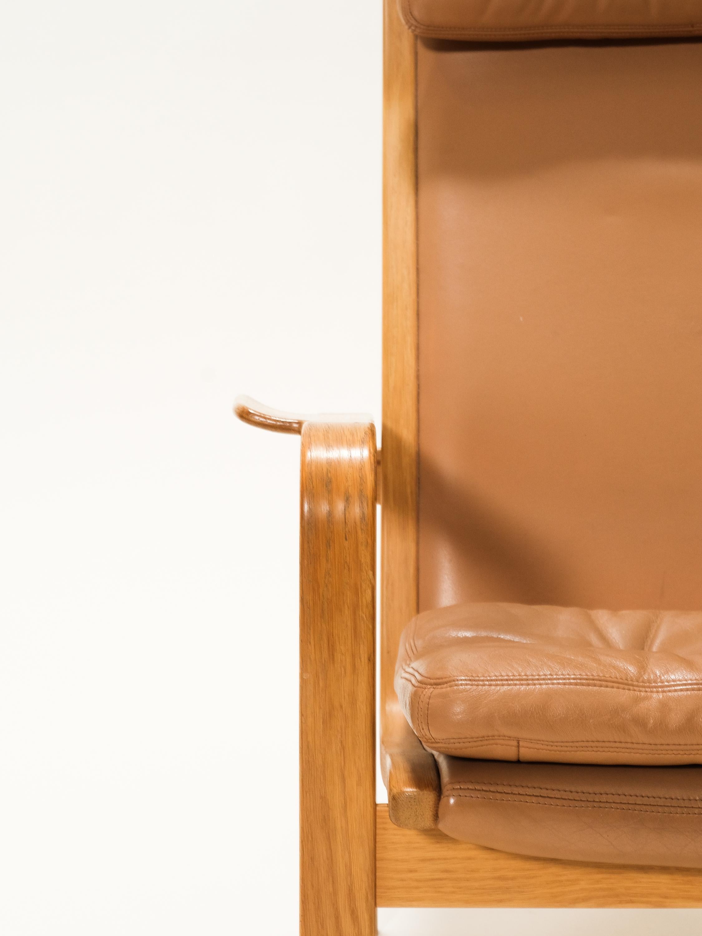 Mid-Century Oak & Leather Lounge Chair by Yngve Ekström for Swedese, 1960s For Sale 2