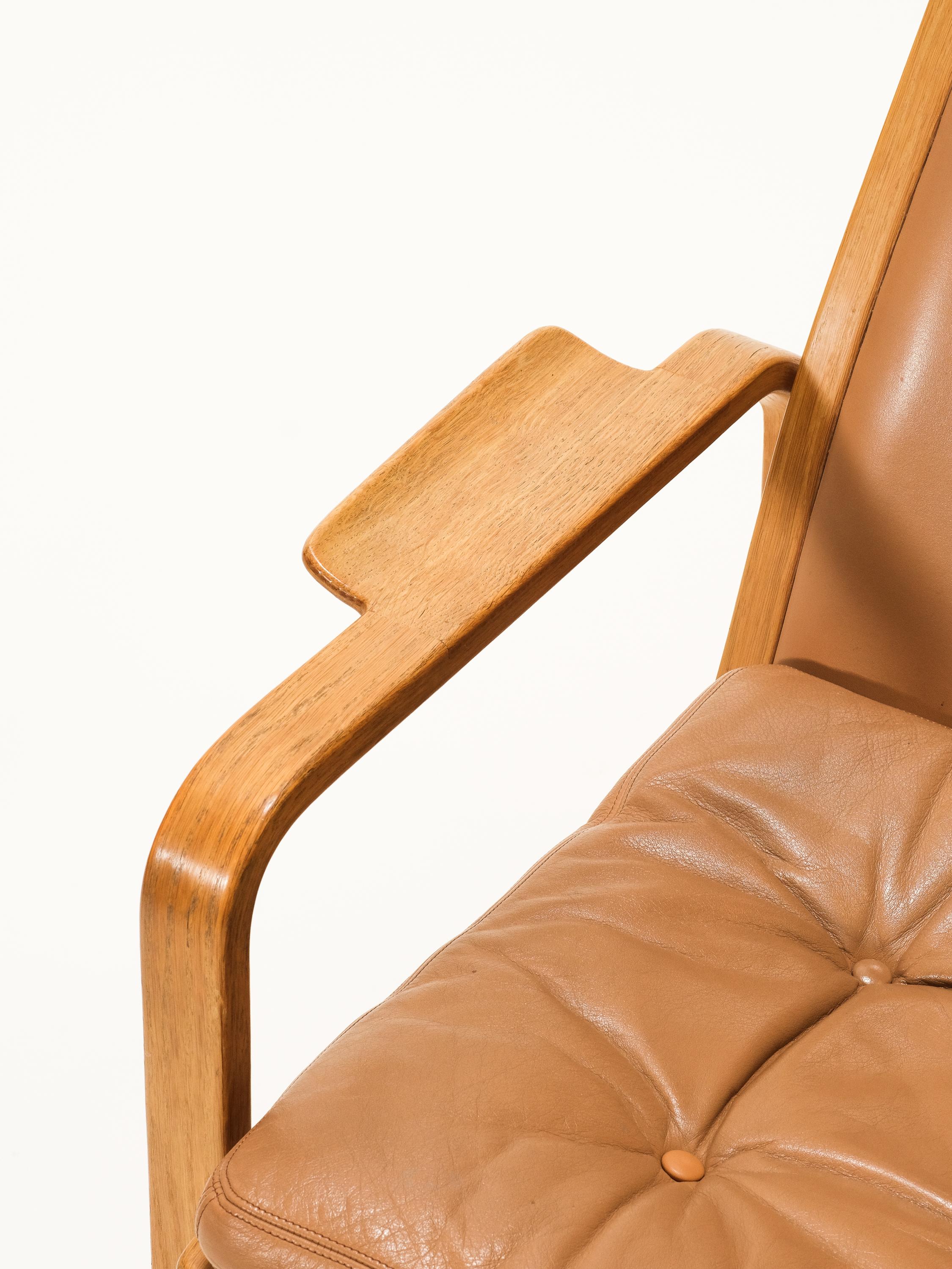 Mid-Century Oak & Leather Lounge Chair by Yngve Ekström for Swedese, 1960s For Sale 3