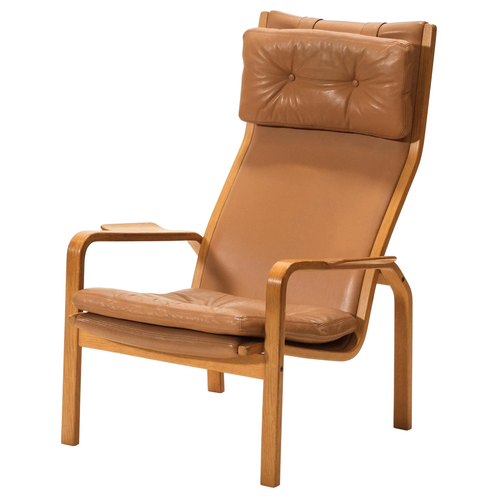 Sedia da salotto di metà secolo in Oak e pelle di Yngve Ekström per Swedese, anni '60