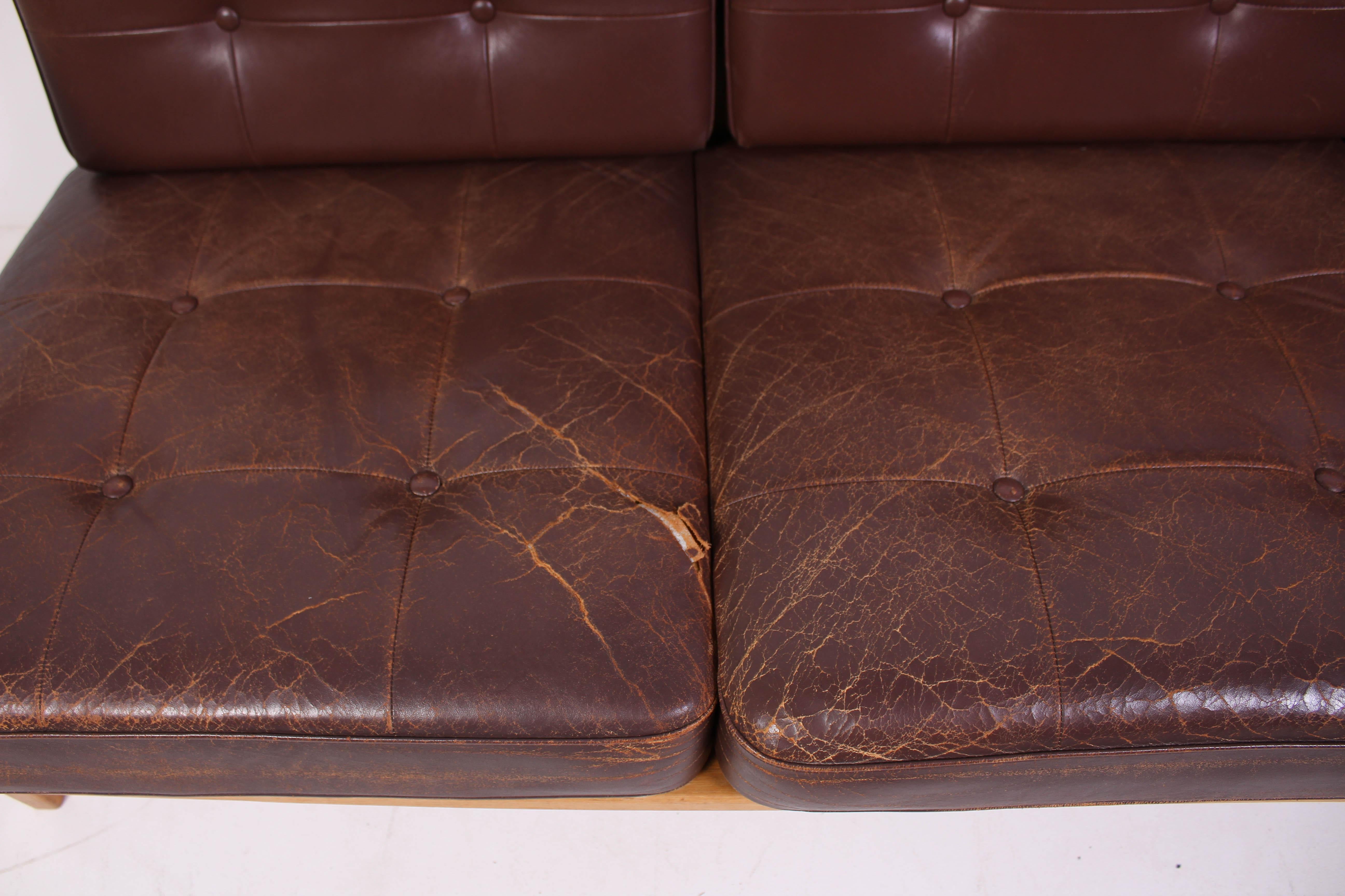 Mid Century Oak & Leather Sofa Model 