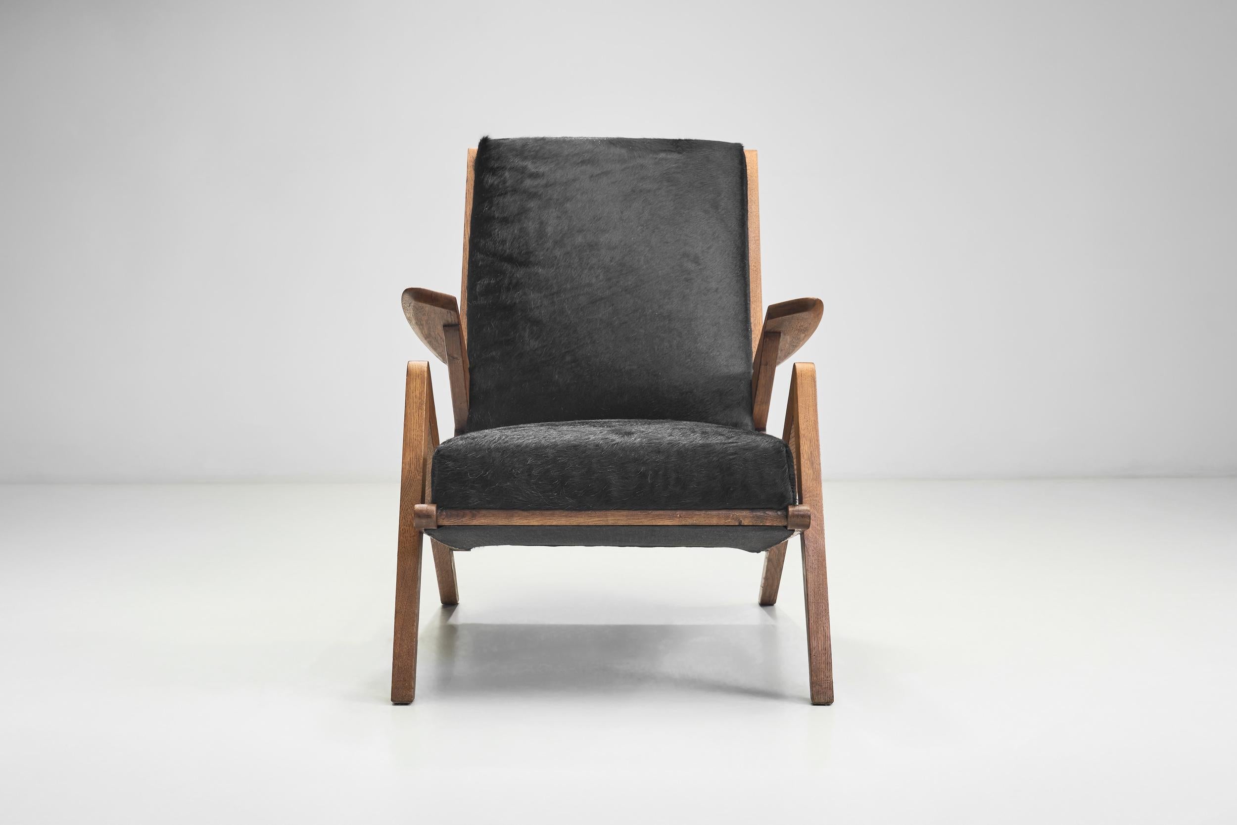 Mid-Century Oak Lounge Chair for Souplina, France circa 1950s 8