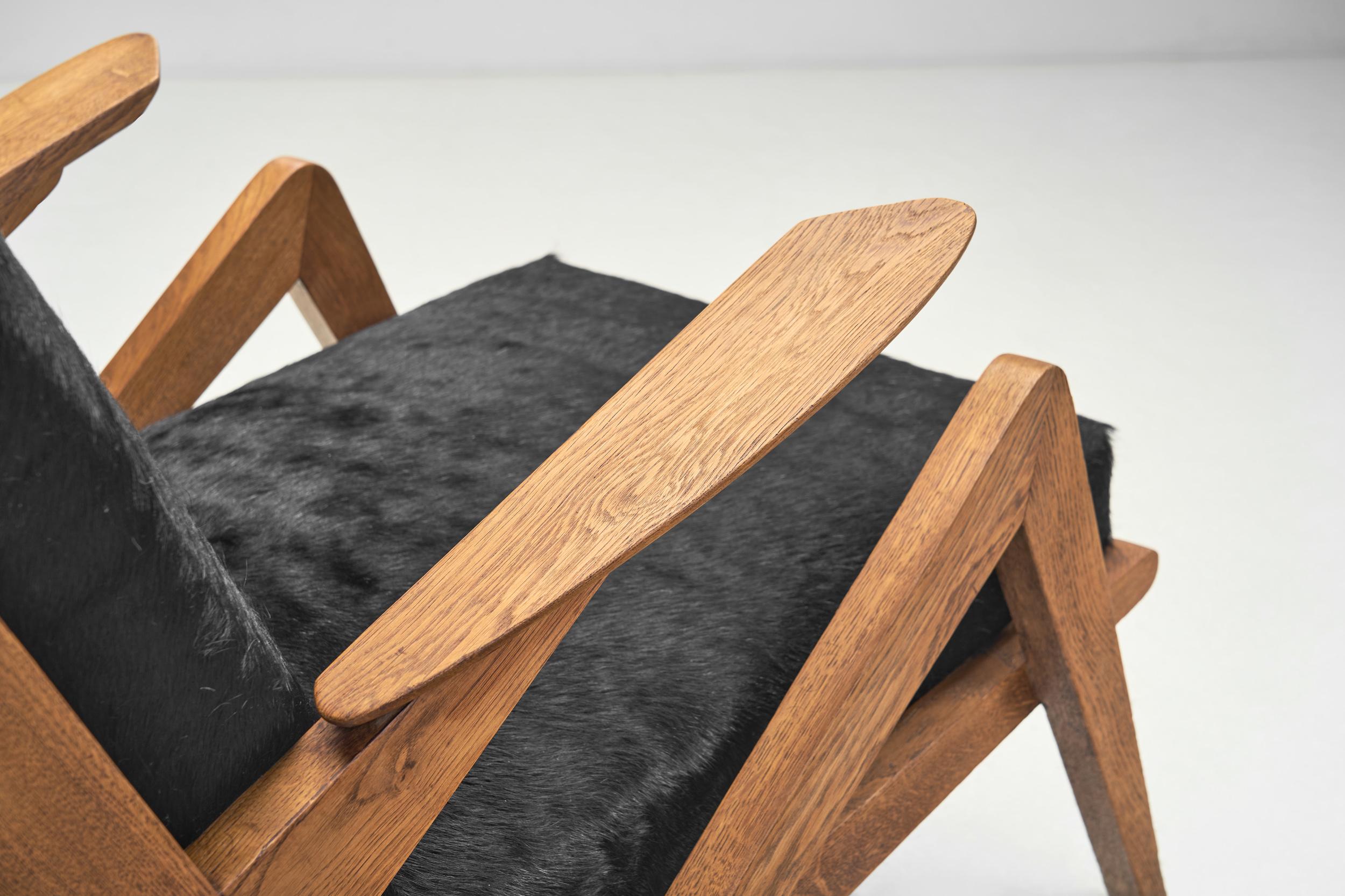 Mid-Century Oak Lounge Chair for Souplina, France circa 1950s 2