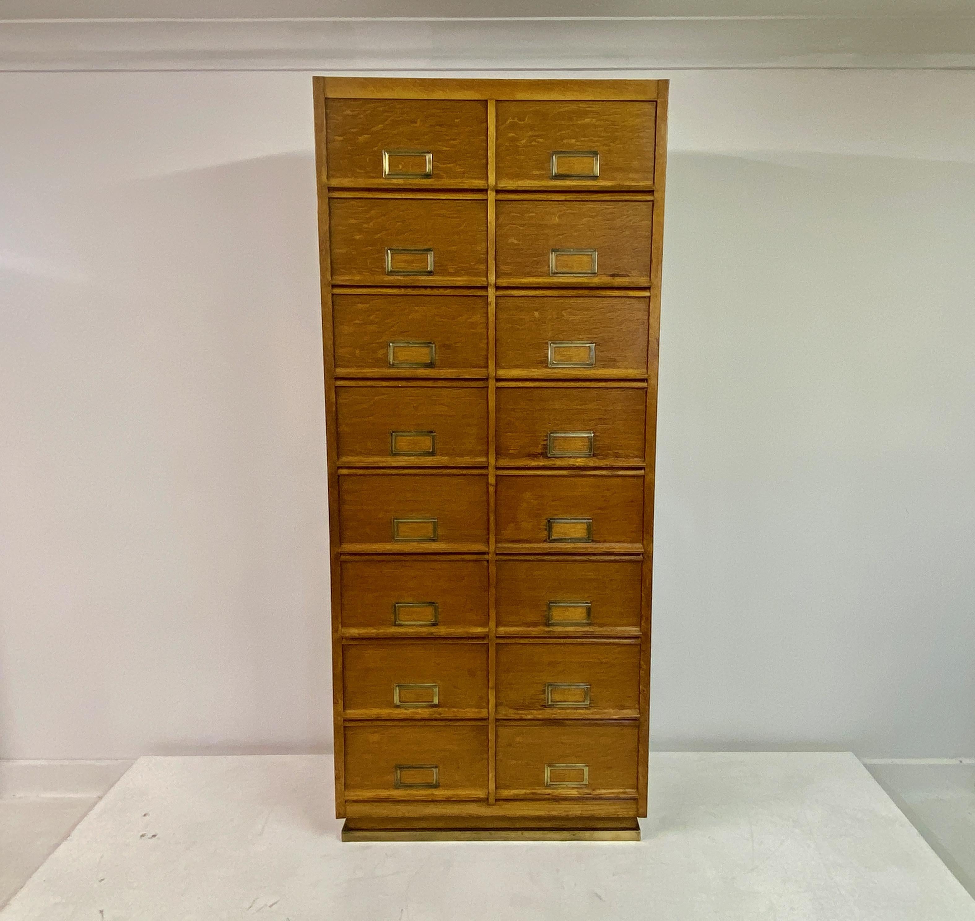 Industrial Mid Century Oak Multi Drawer Cabinet For Sale