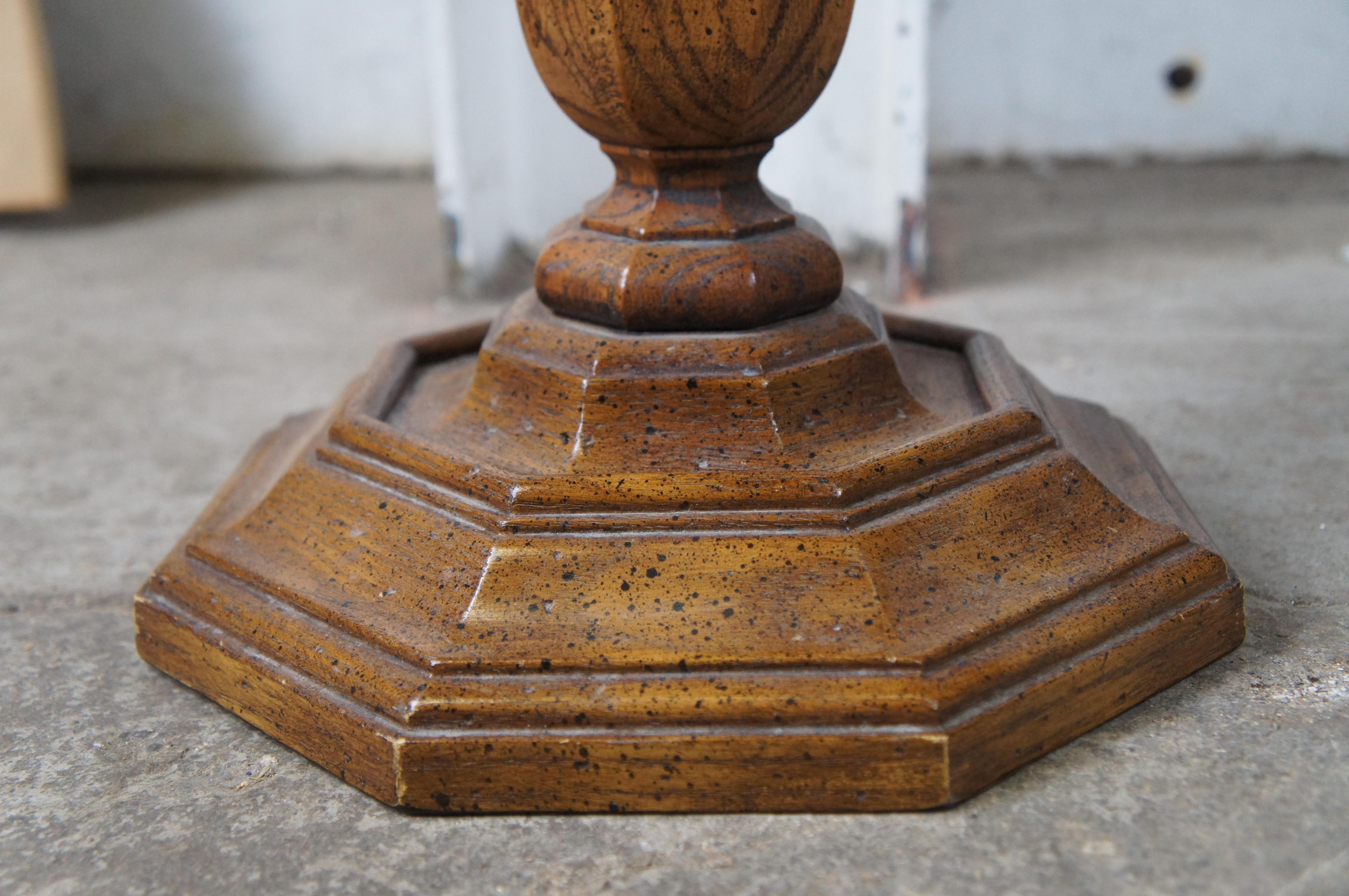 20th Century Mid Century Oak Octagon Leather Top Pedestal Side Table Sculpture Stand 20