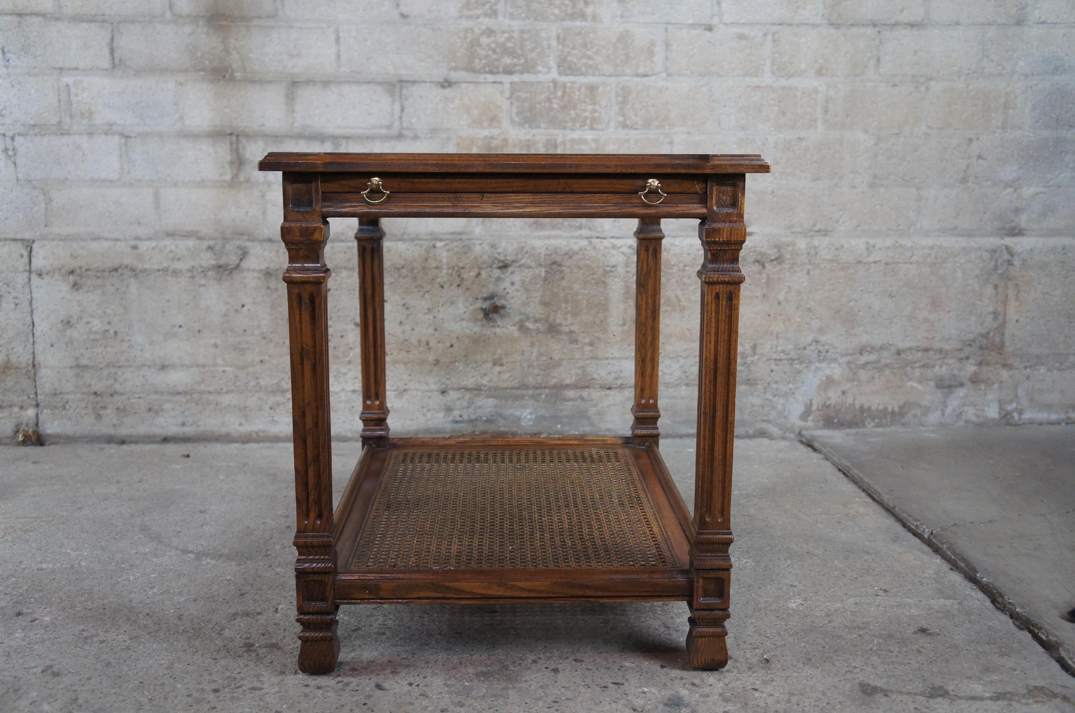 Mid Century Oak & Olive Ash Burl Caned Two Tier Side Accent Tea Tray Table 4