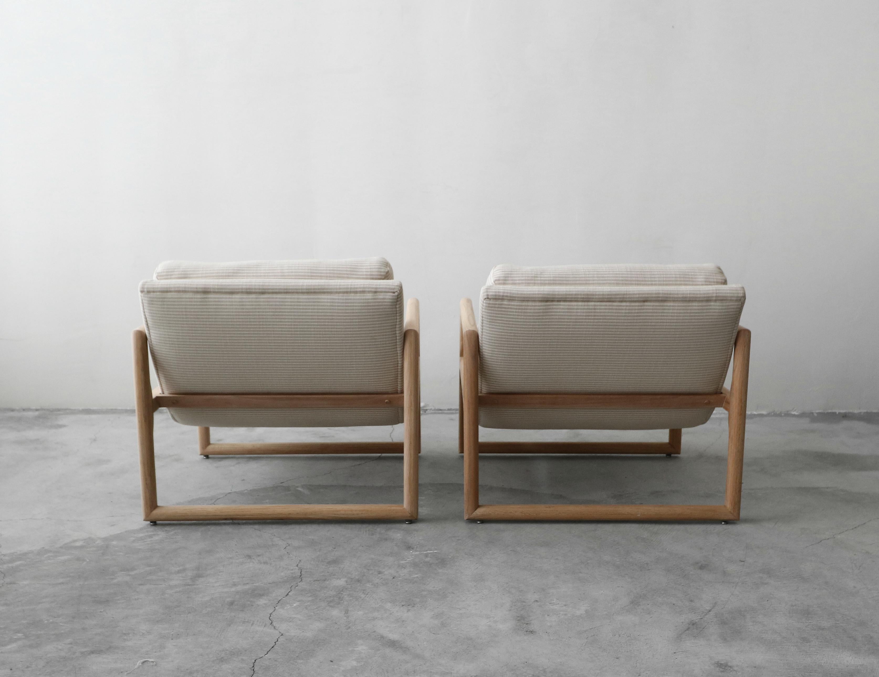 20th Century Midcentury Oak Scoop Lounge Chairs by Milo Baughman