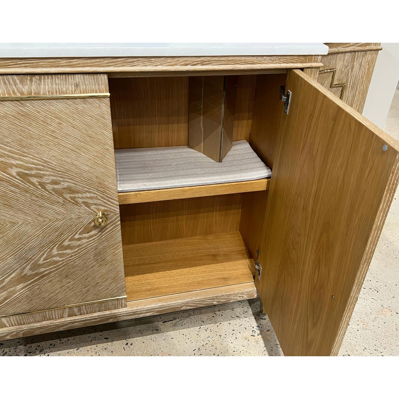 Brass Mid Century Oak Sideboard For Sale