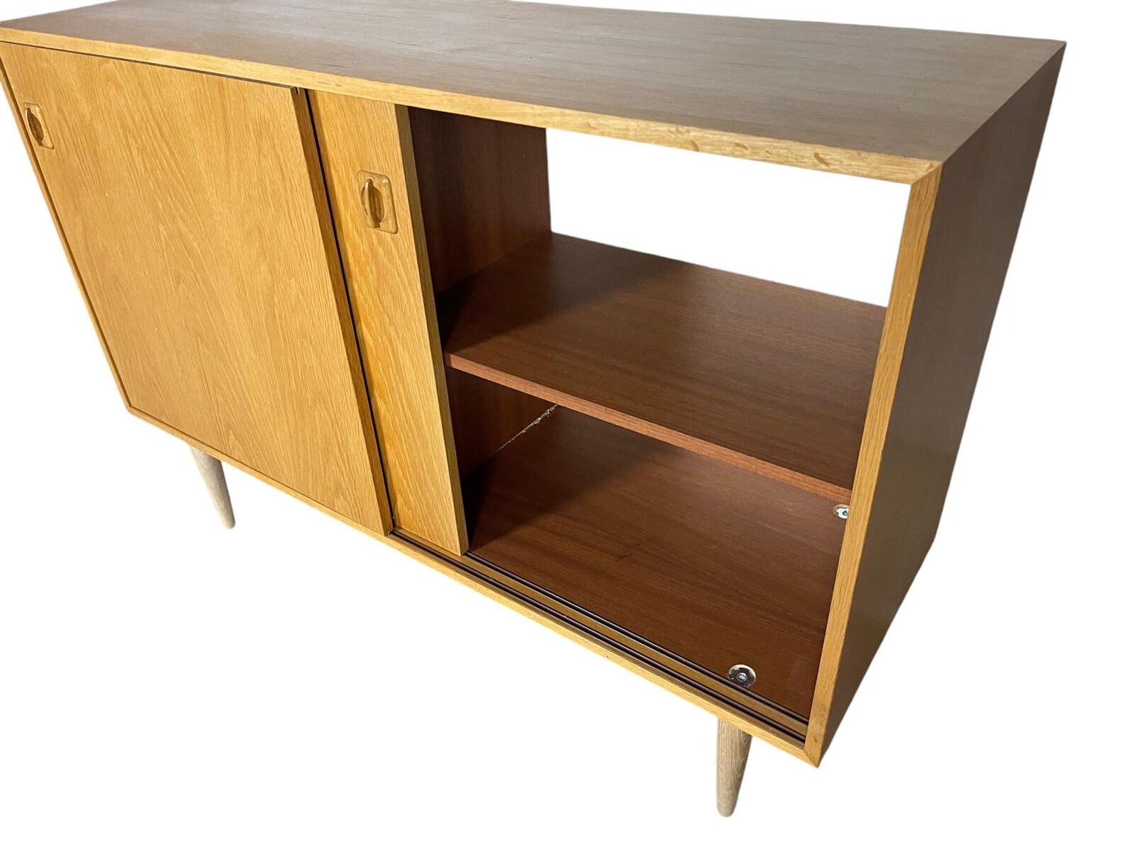 Danish Mid Century Oak Sideboard with Sliding Doors For Sale