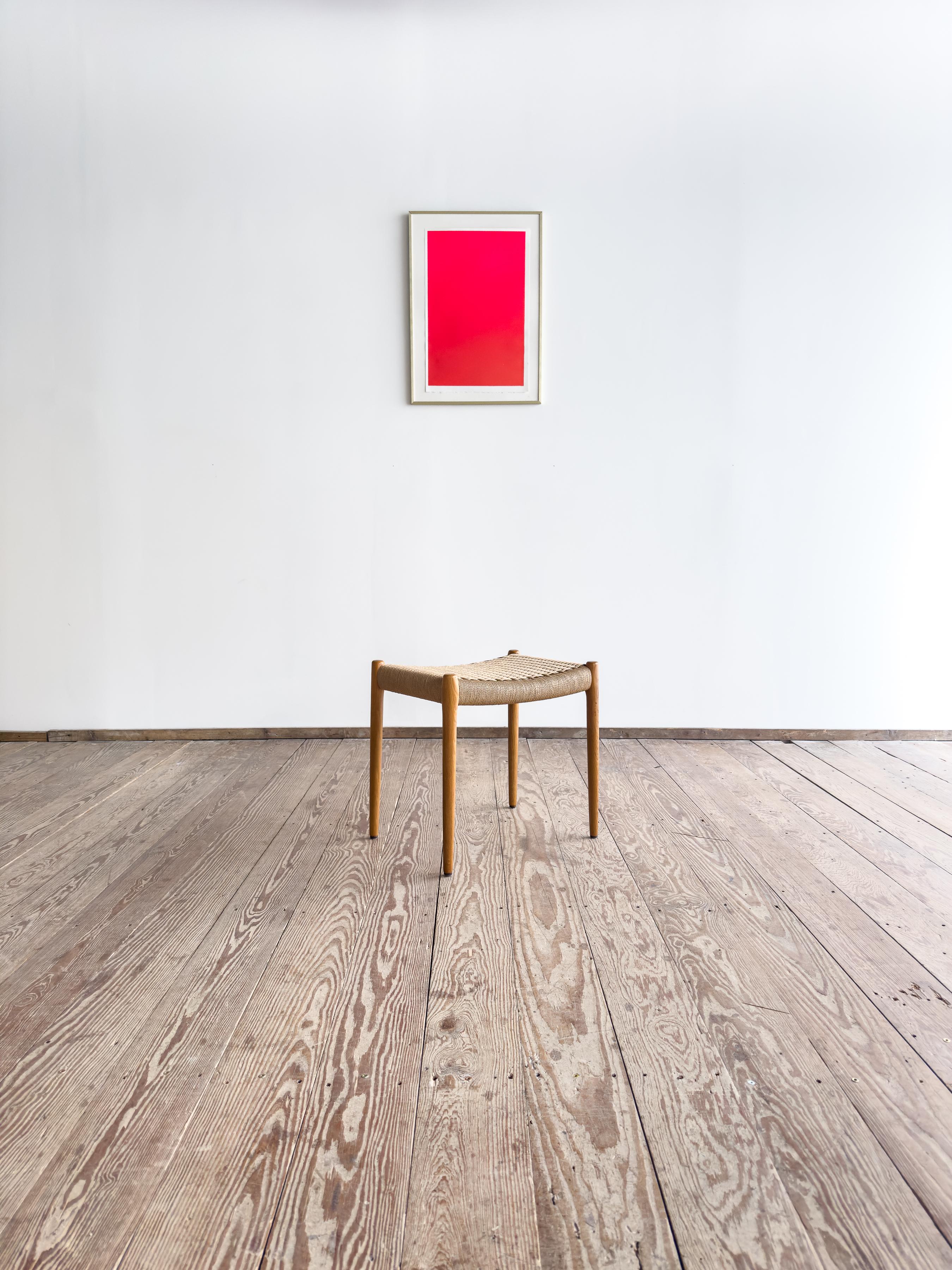 Dimensions: 19.7 × 14.2 × 17.3 in (Width × Depth × Height)

This authentic Danish stool was designed by Niels O. Møller and produced by J.L. Mollers Møbelfabrik in the 1950s. Model 80A stands out for its refined silhouette, well-balanced