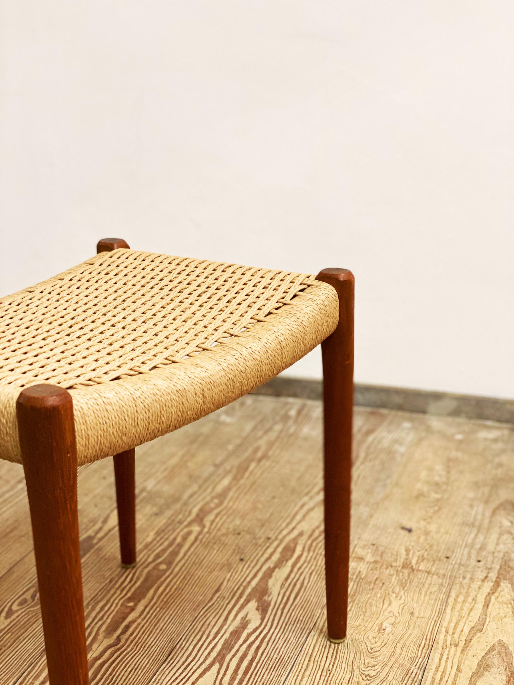 Papercord Mid-Century Oak Stool Model 80a by Niels O. Møller for J. L. Moller