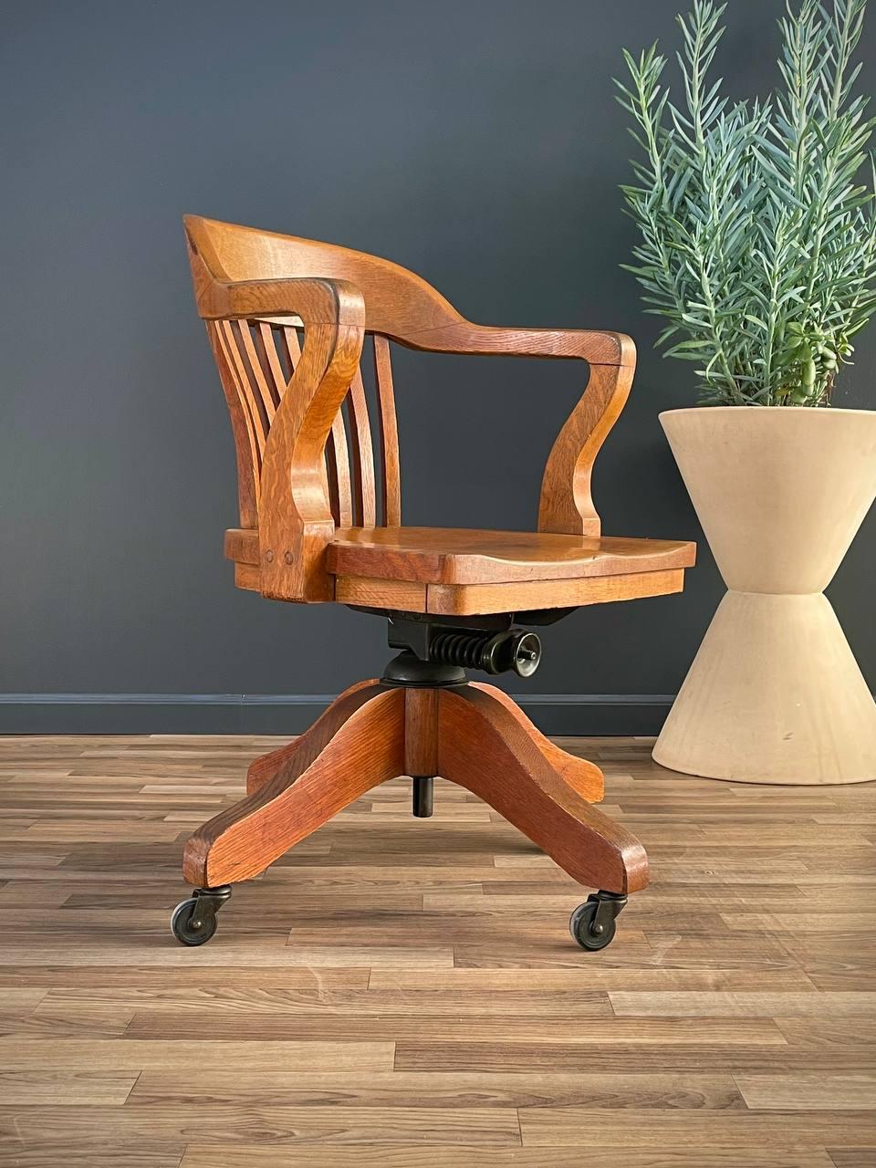 Mid-Century Modern Mid-Century Oak Swivel Office Desk Chair