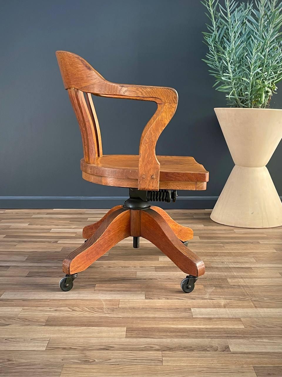 Mid-20th Century Mid-Century Oak Swivel Office Desk Chair