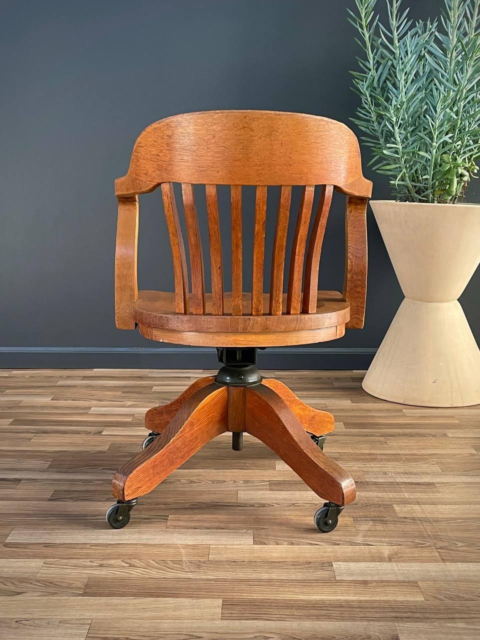 Mid-Century Oak Swivel Office Desk Chair 1