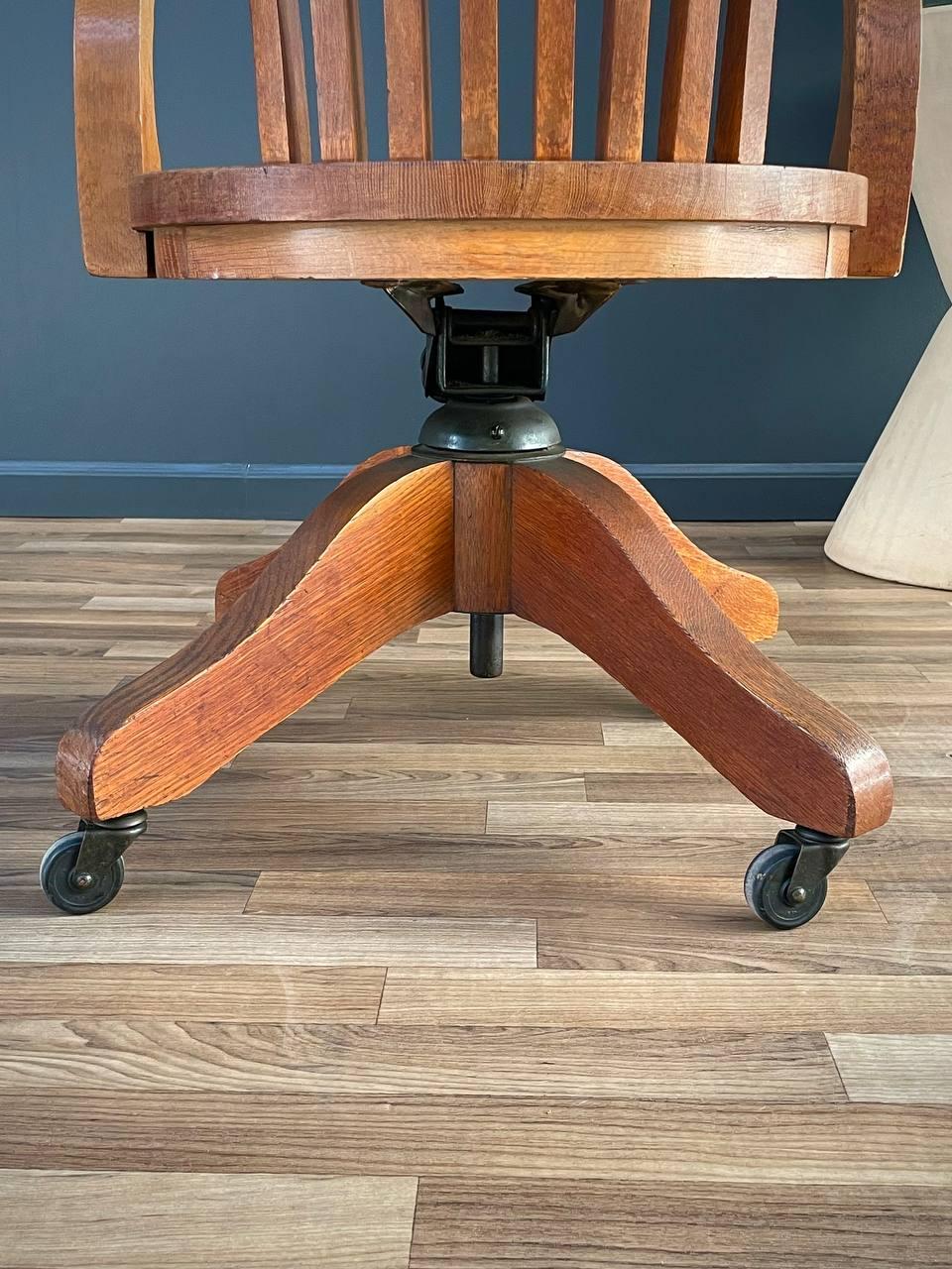 Mid-Century Oak Swivel Office Desk Chair 3