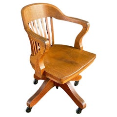 Mid-Century Oak Swivel Office Desk Chair