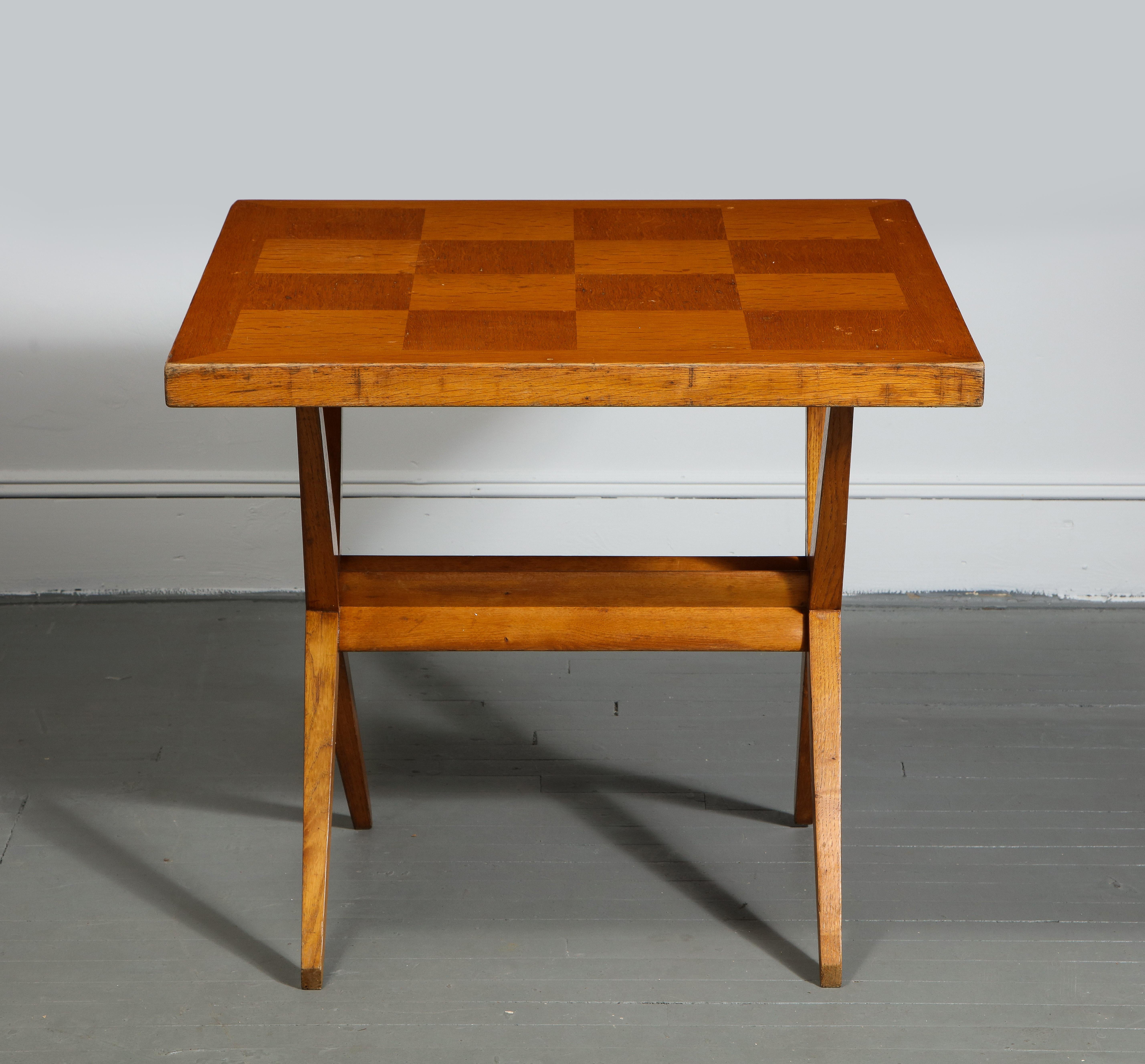 Mid-Century Modern Mid-Century Oak Side Table/Game with Parquetry in the Manner of Pierre Jeanneret For Sale