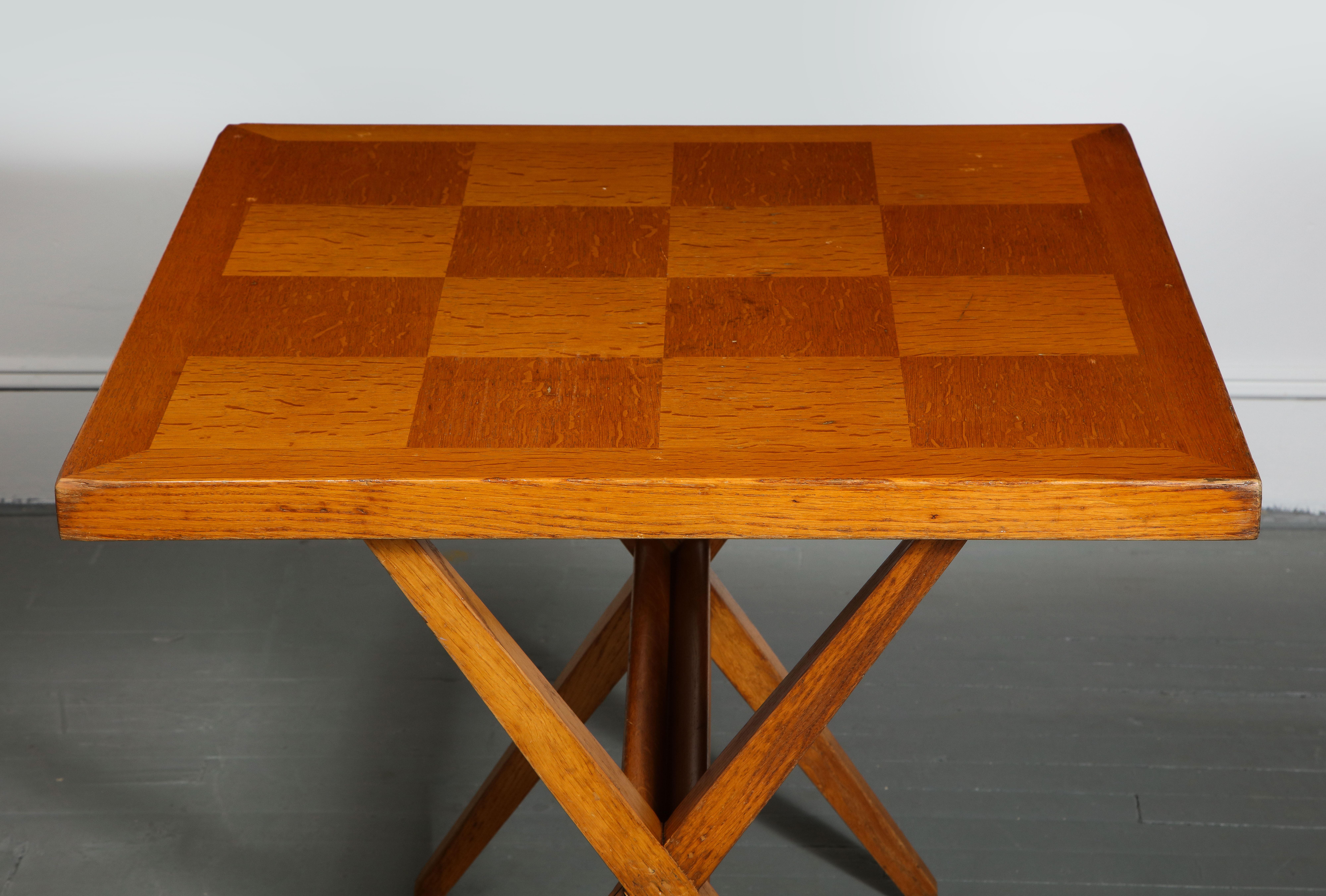 French Mid-Century Oak Side Table/Game with Parquetry in the Manner of Pierre Jeanneret For Sale