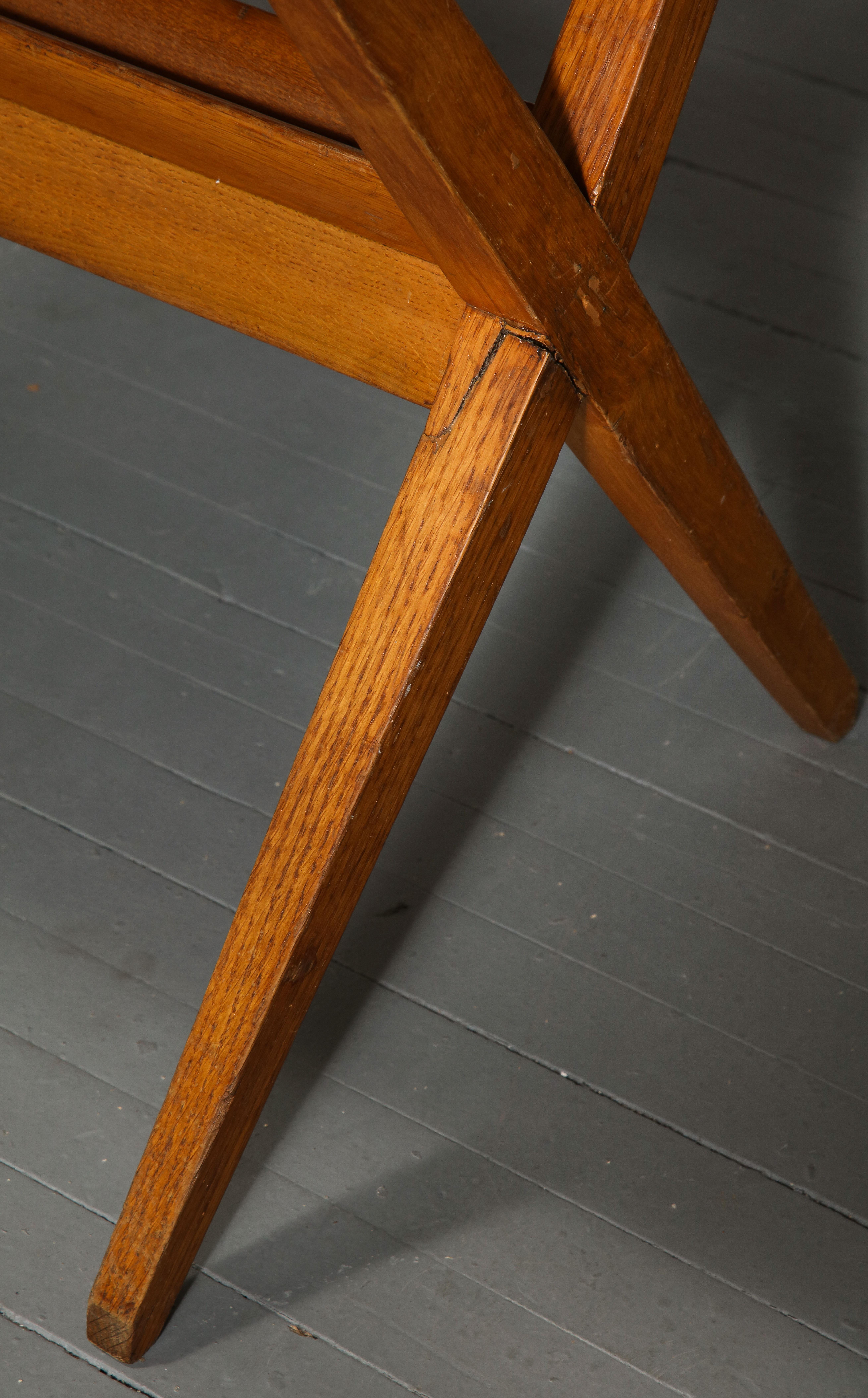 Mid-Century Oak Side Table/Game with Parquetry in the Manner of Pierre Jeanneret In Good Condition For Sale In New York City, NY