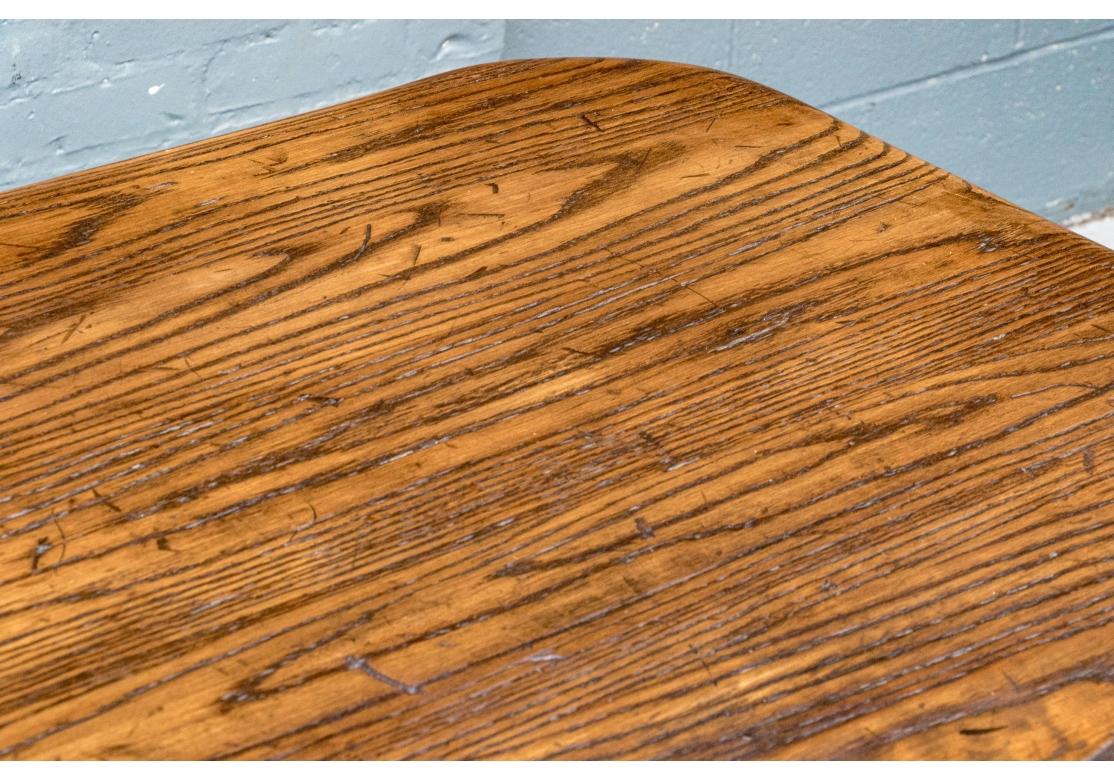 Mid Century Oak Top Pedestal Table (Eisen) im Angebot