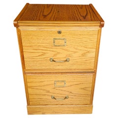 Mid-Century Oak Two-Drawer Legal Size Filing Cabinet with lock