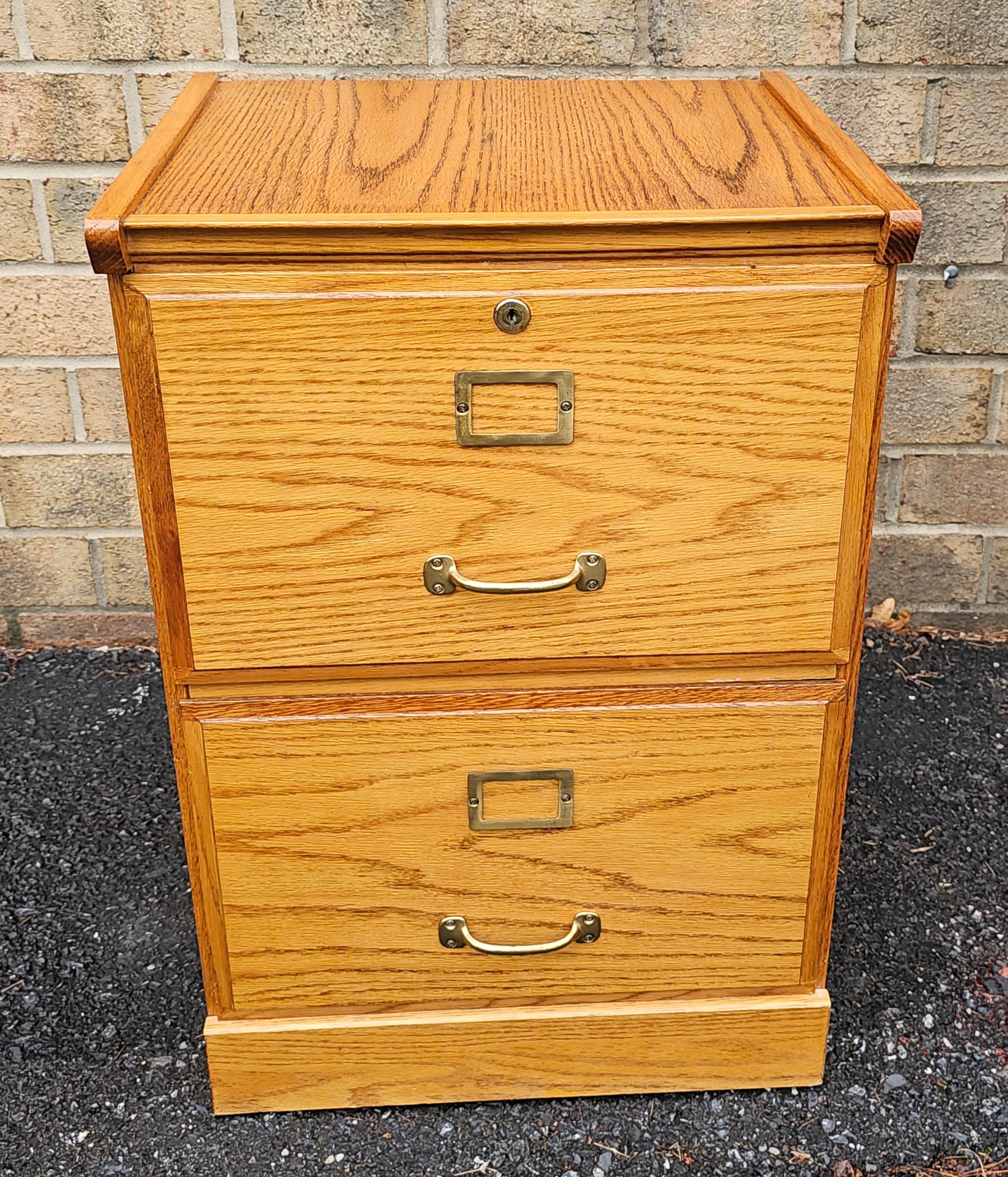 American Mid-Century Oak Two-Drawer Legal Size Filing Cabinet with lock For Sale