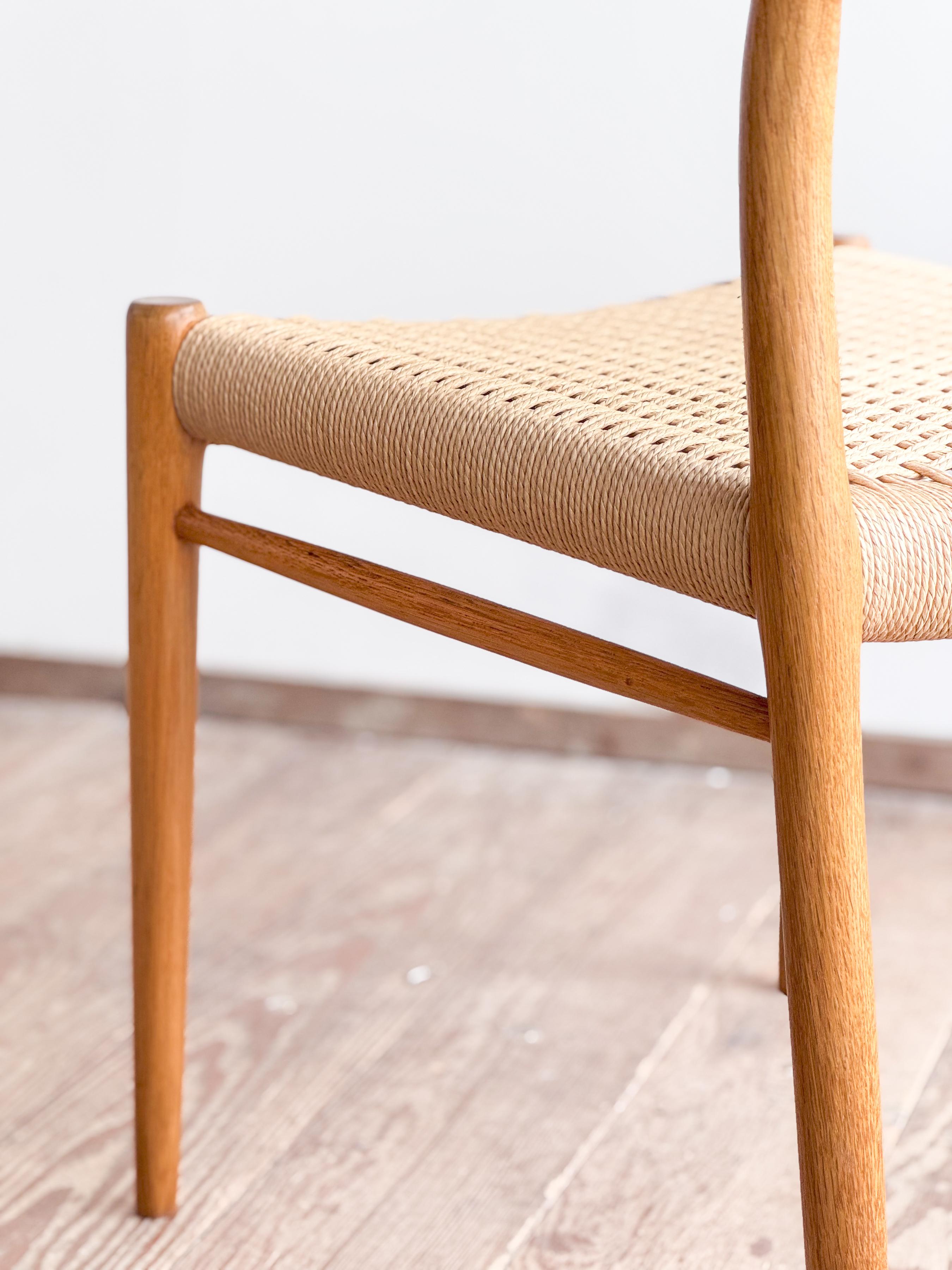 Papercord Mid-Century Oak wood Dining Chair model 75 by Niels O. Møller for J. L. Moller For Sale