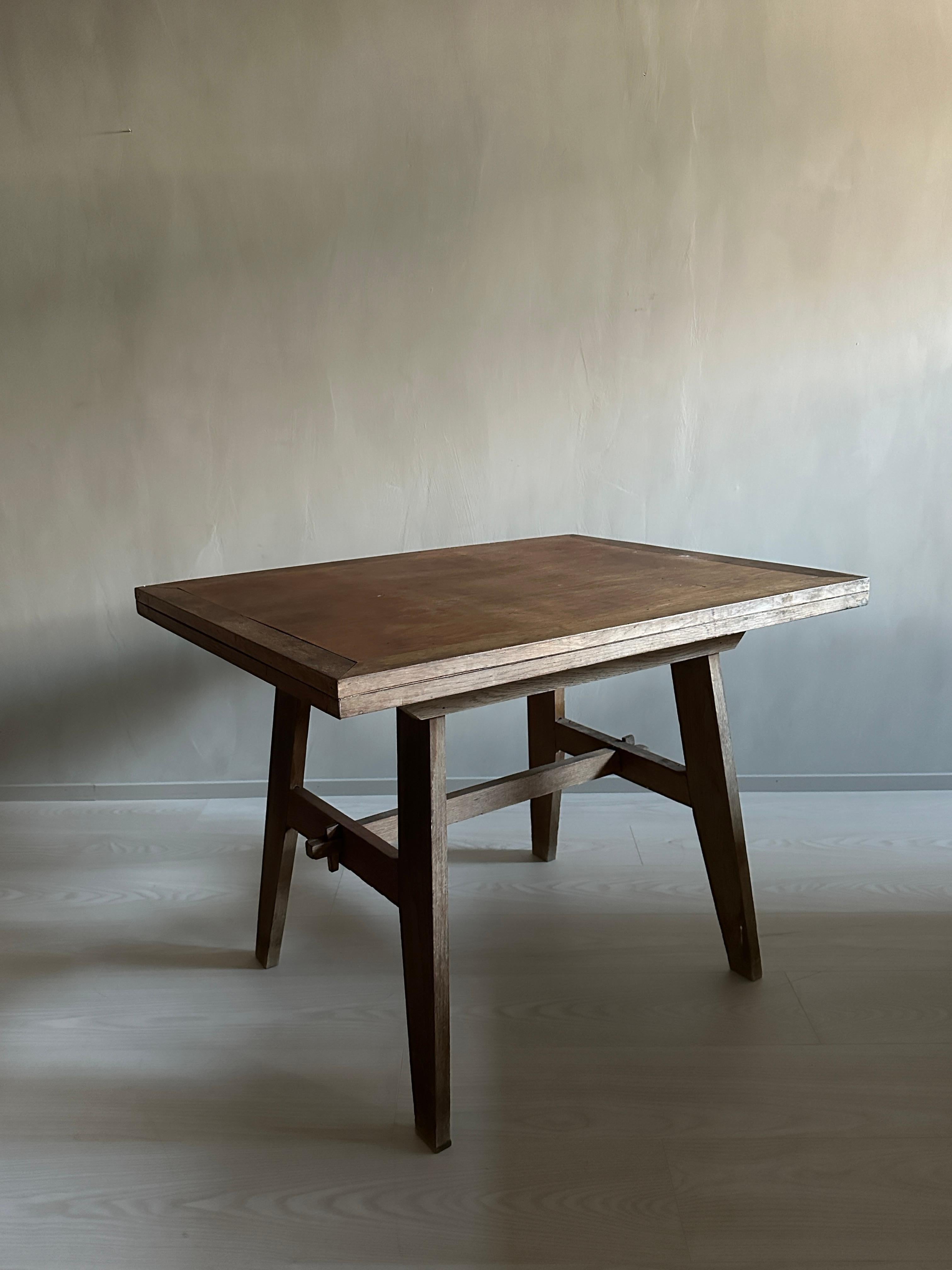 French Mid-Century Oak Wood Table by René Gabriel, France, c. 1940s