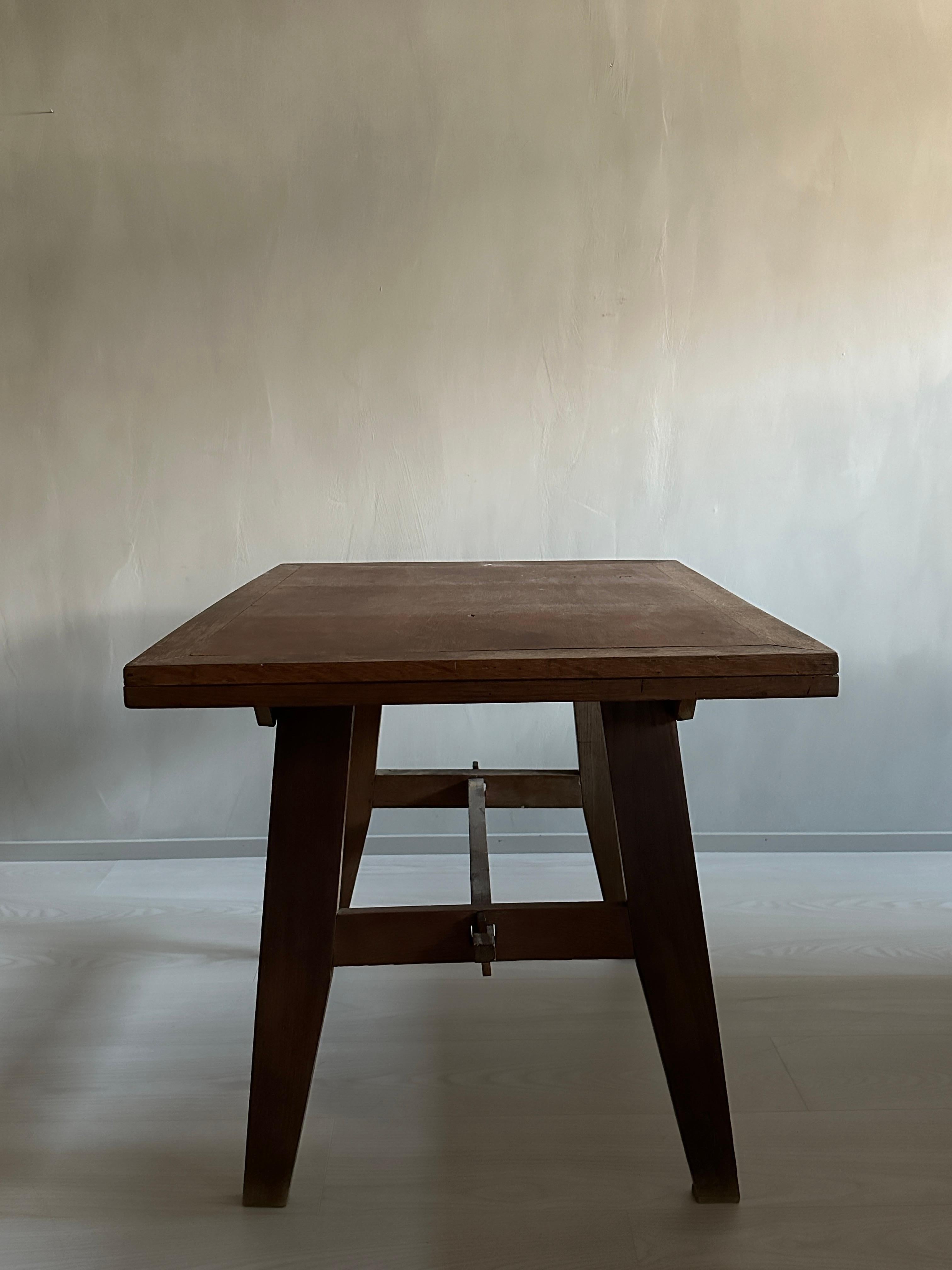 20th Century Mid-Century Oak Wood Table by René Gabriel, France, c. 1940s