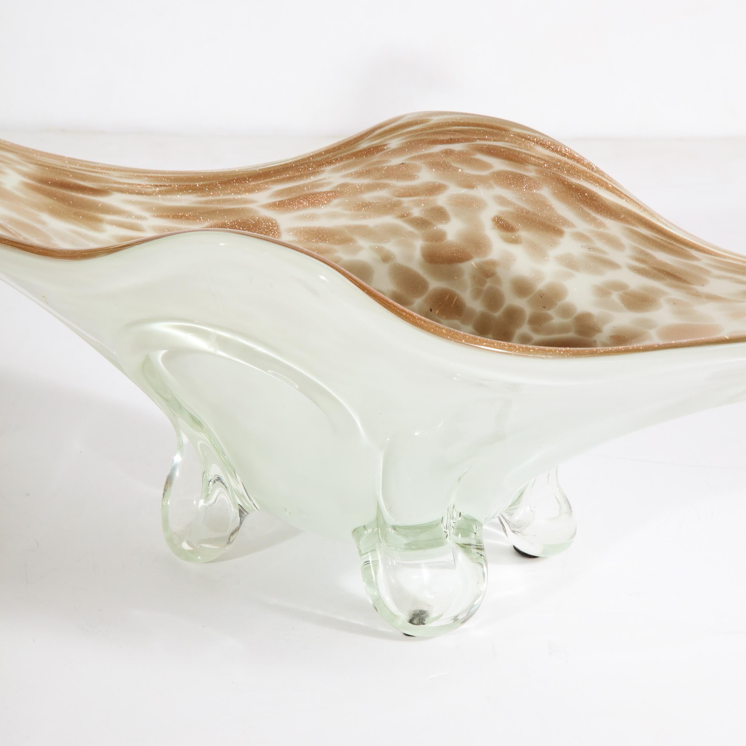 Mid Century Oblong Handblown Murano Glass Center Bowl w/ 24kt Yellow Gold Flecks In Excellent Condition In New York, NY