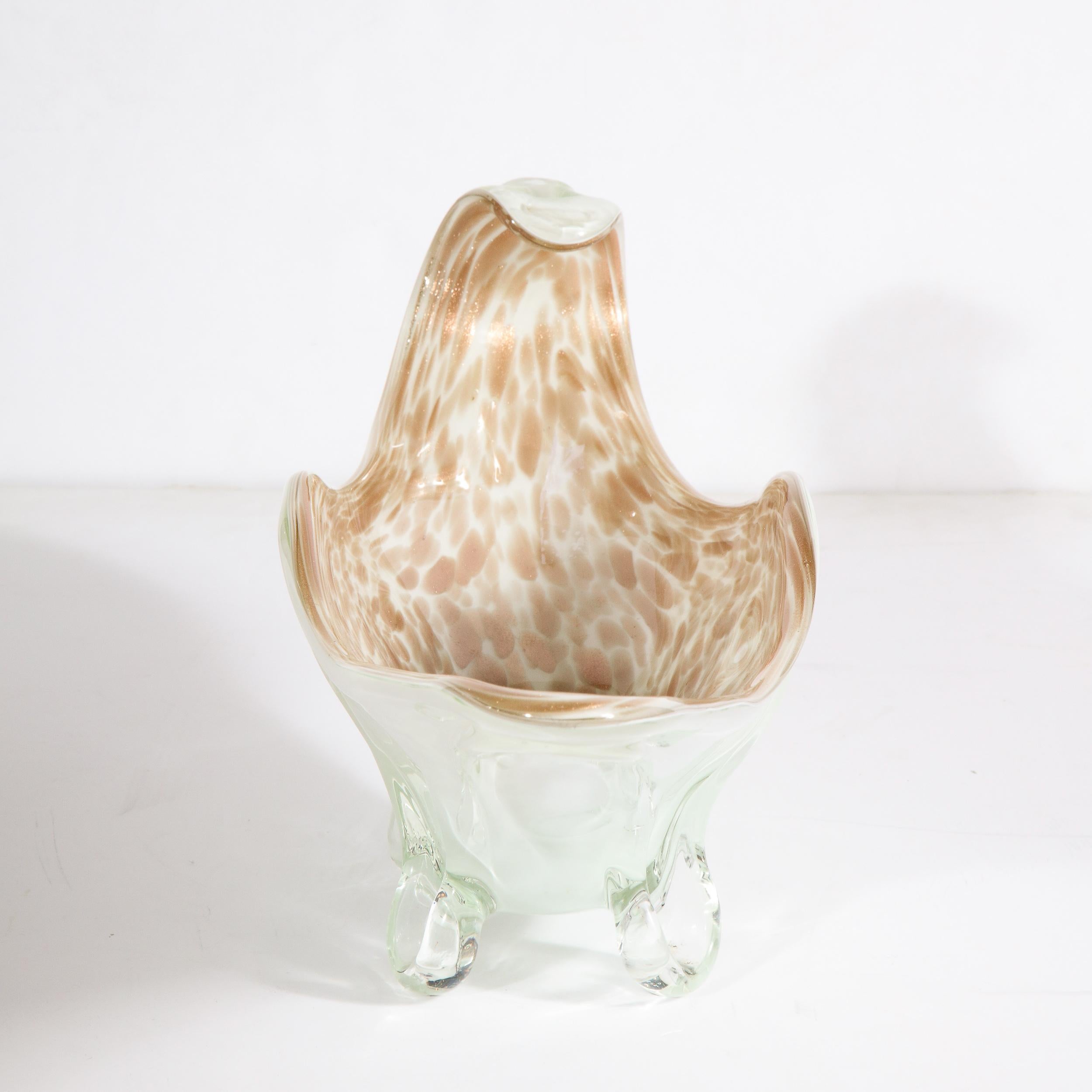 Mid-20th Century Mid Century Oblong Handblown Murano Glass Center Bowl w/ 24kt Yellow Gold Flecks