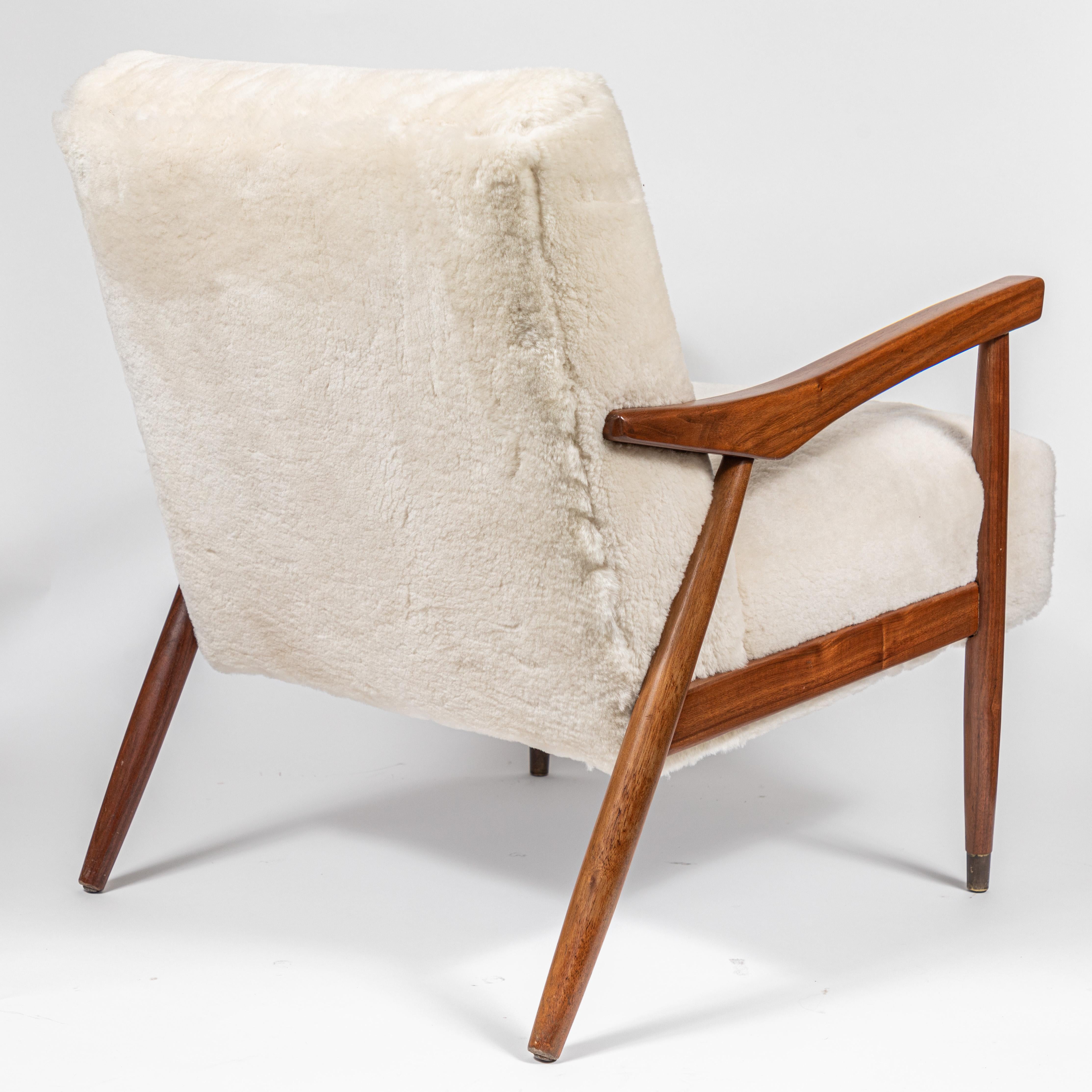 Mid Century Occasional Chair, Newly Upholstered in White Shearling 1