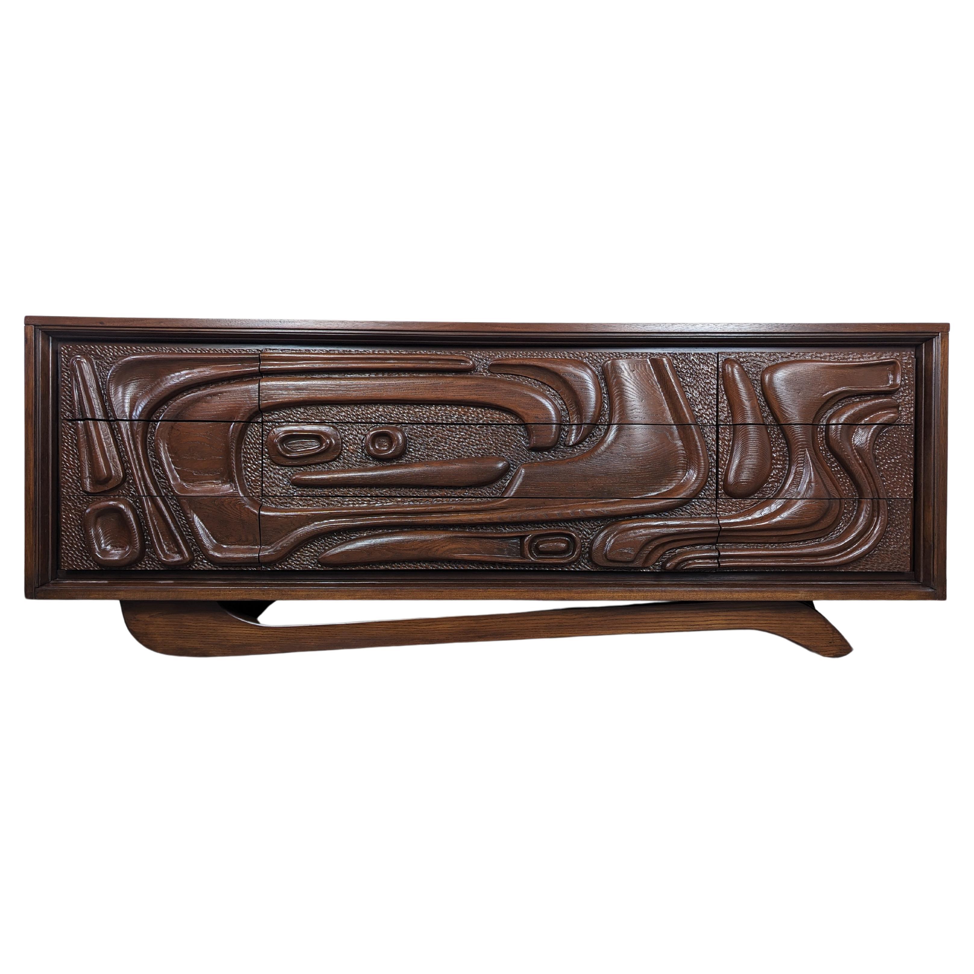 Mid Century 'Oceanic' Sculpted Walnut Dresser by Pulaski Furniture Corp, c1960s For Sale