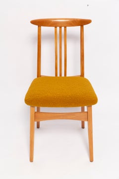 Mid-Century Ochre Boucle Chair, Light Wood, M. Zielinski, Europe 1960s