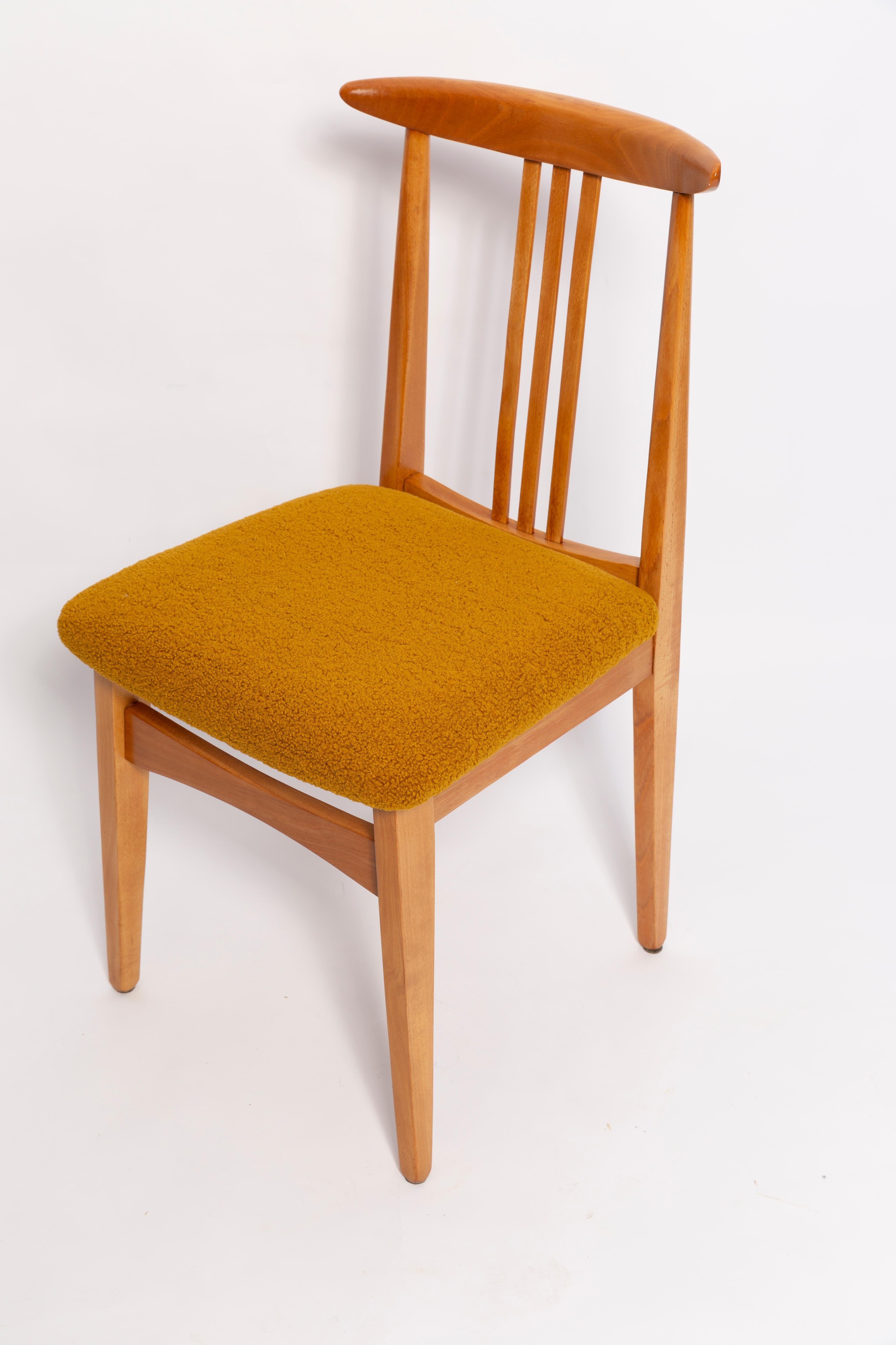 Mid-Century Modern Mid-Century Ochre Boucle Chair, Light Wood, M. Zielinski, Europe 1960s For Sale