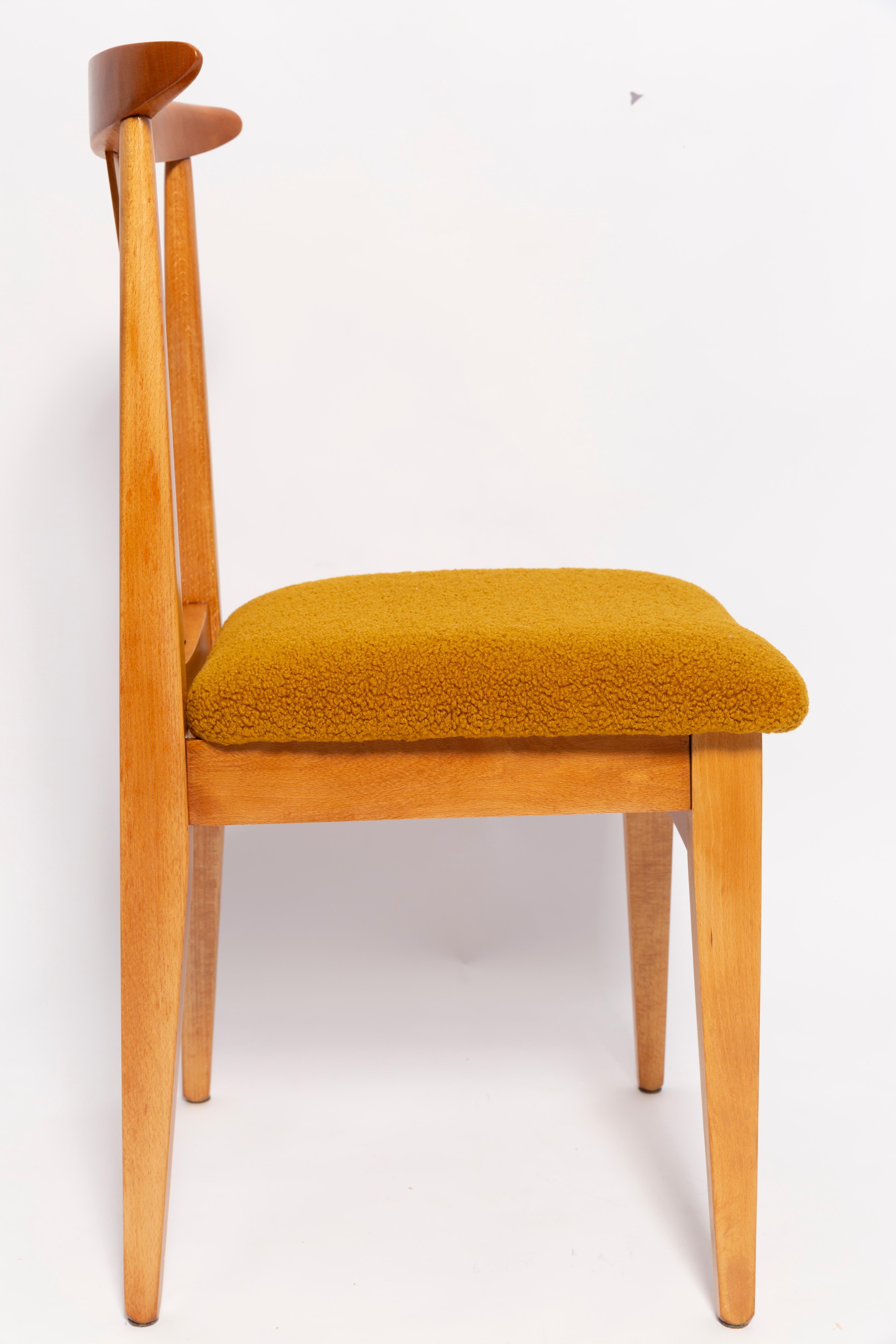 Polish Mid-Century Ochre Boucle Chair, Light Wood, M. Zielinski, Europe 1960s For Sale