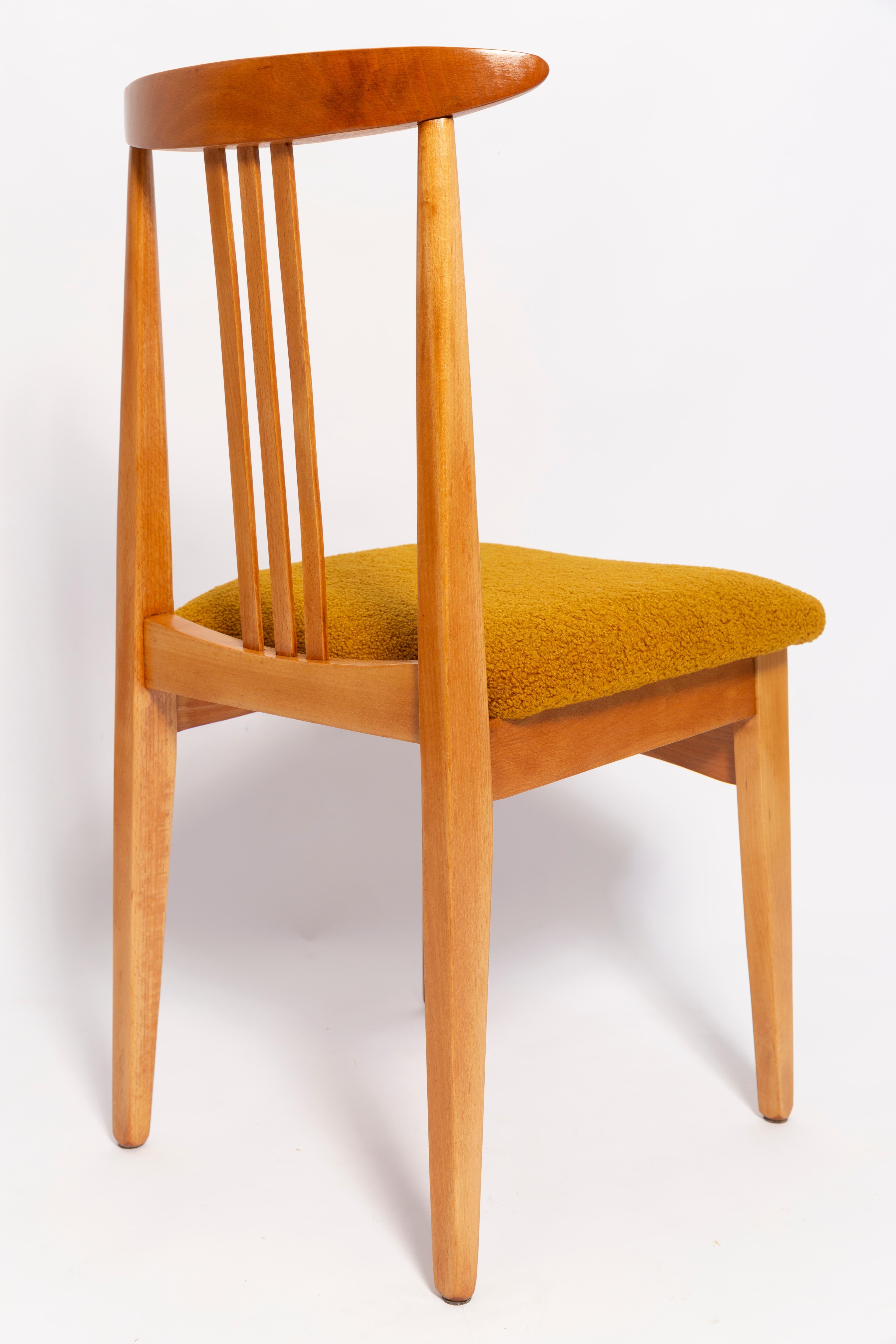 Hand-Crafted Mid-Century Ochre Boucle Chair, Light Wood, M. Zielinski, Europe 1960s For Sale