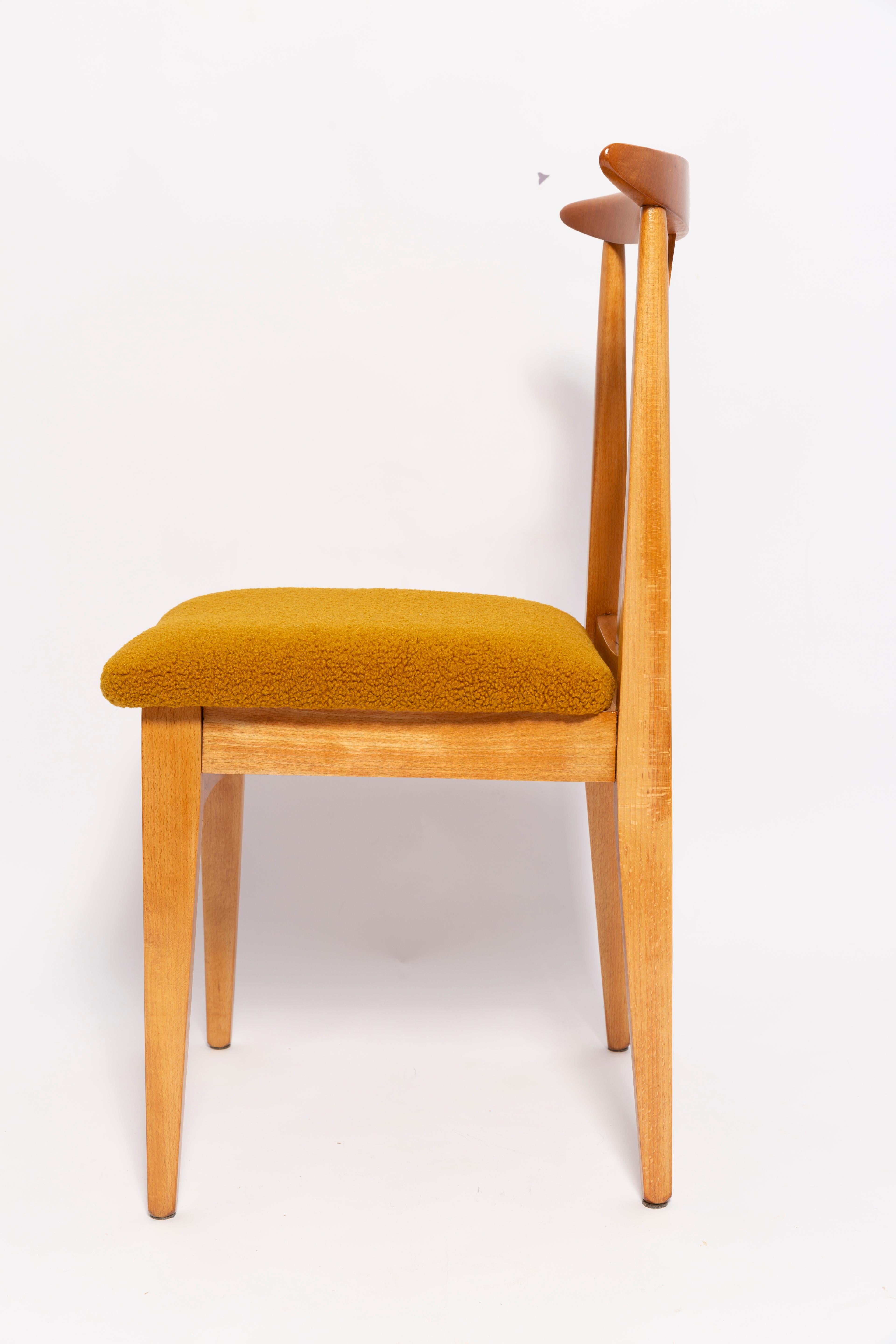 20th Century Mid-Century Ochre Boucle Chair, Light Wood, M. Zielinski, Europe 1960s For Sale