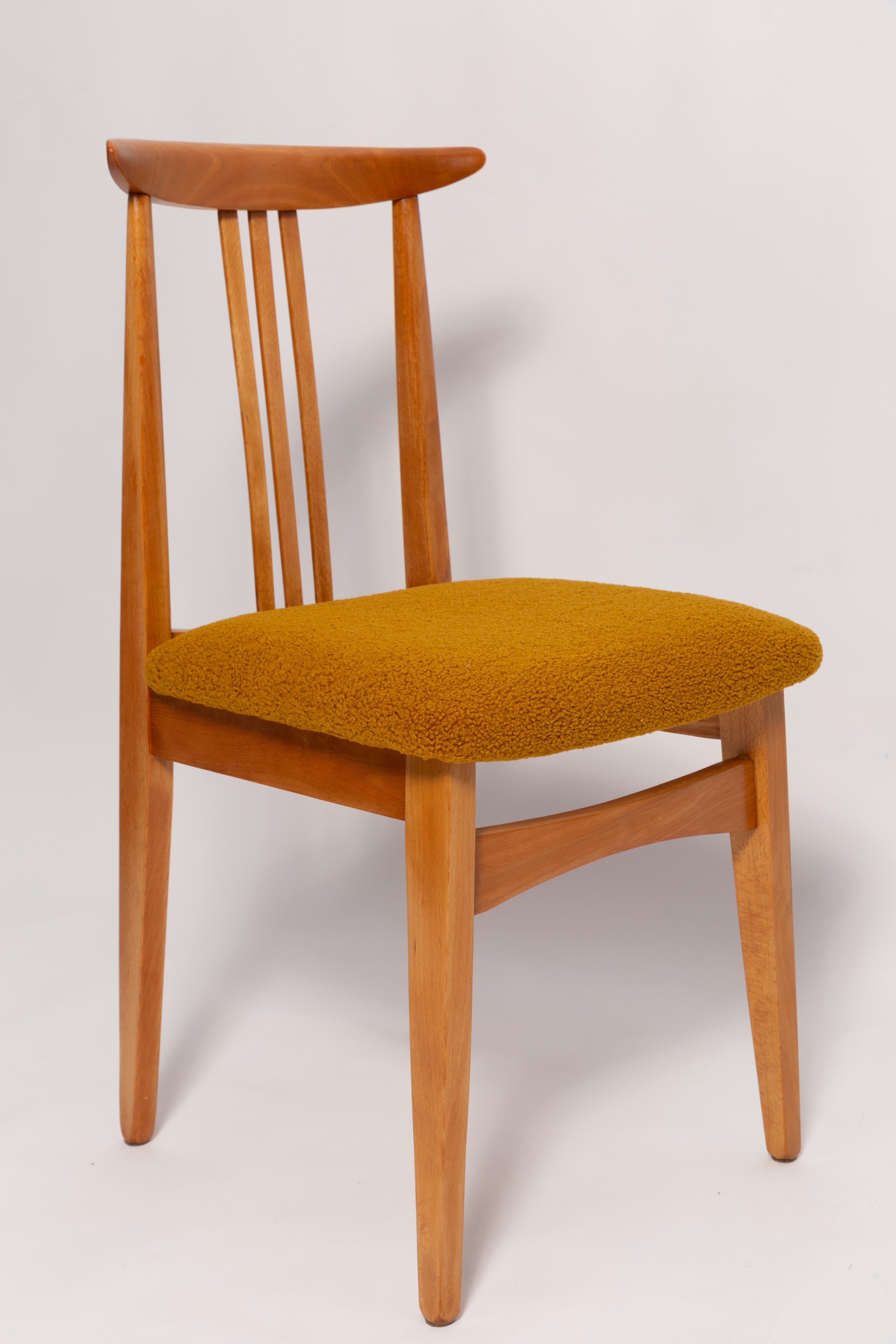 Bouclé Mid-Century Ochre Boucle Chair, Light Wood, M. Zielinski, Europe 1960s For Sale