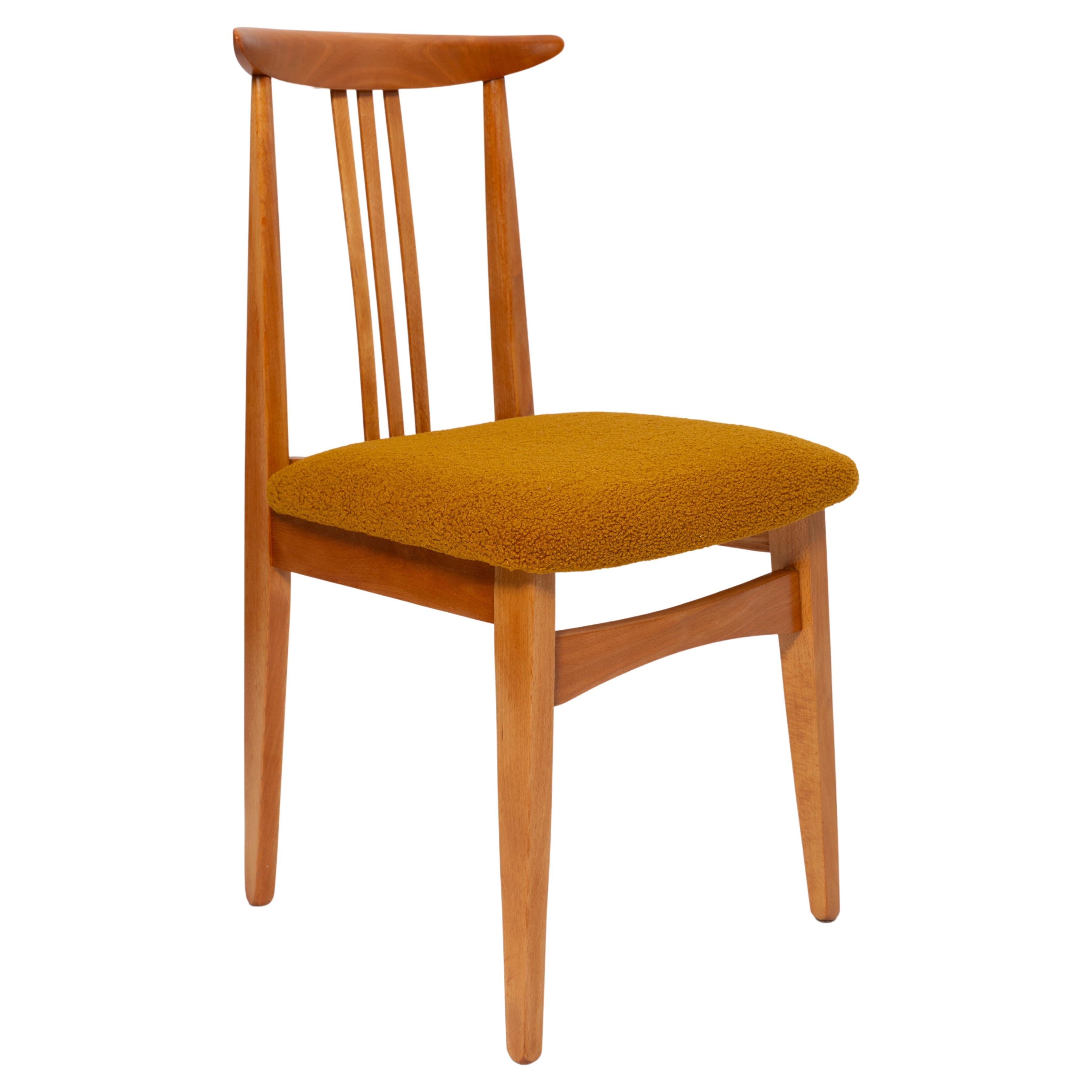 Mid-Century Ochre Boucle Chair, Light Wood, M. Zielinski, Europe 1960s