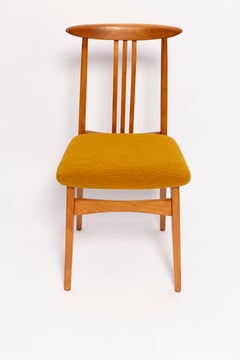 Mid-Century Ochre Boucle Chair, Medium Wood, M. Zielinski, Europe 1960s