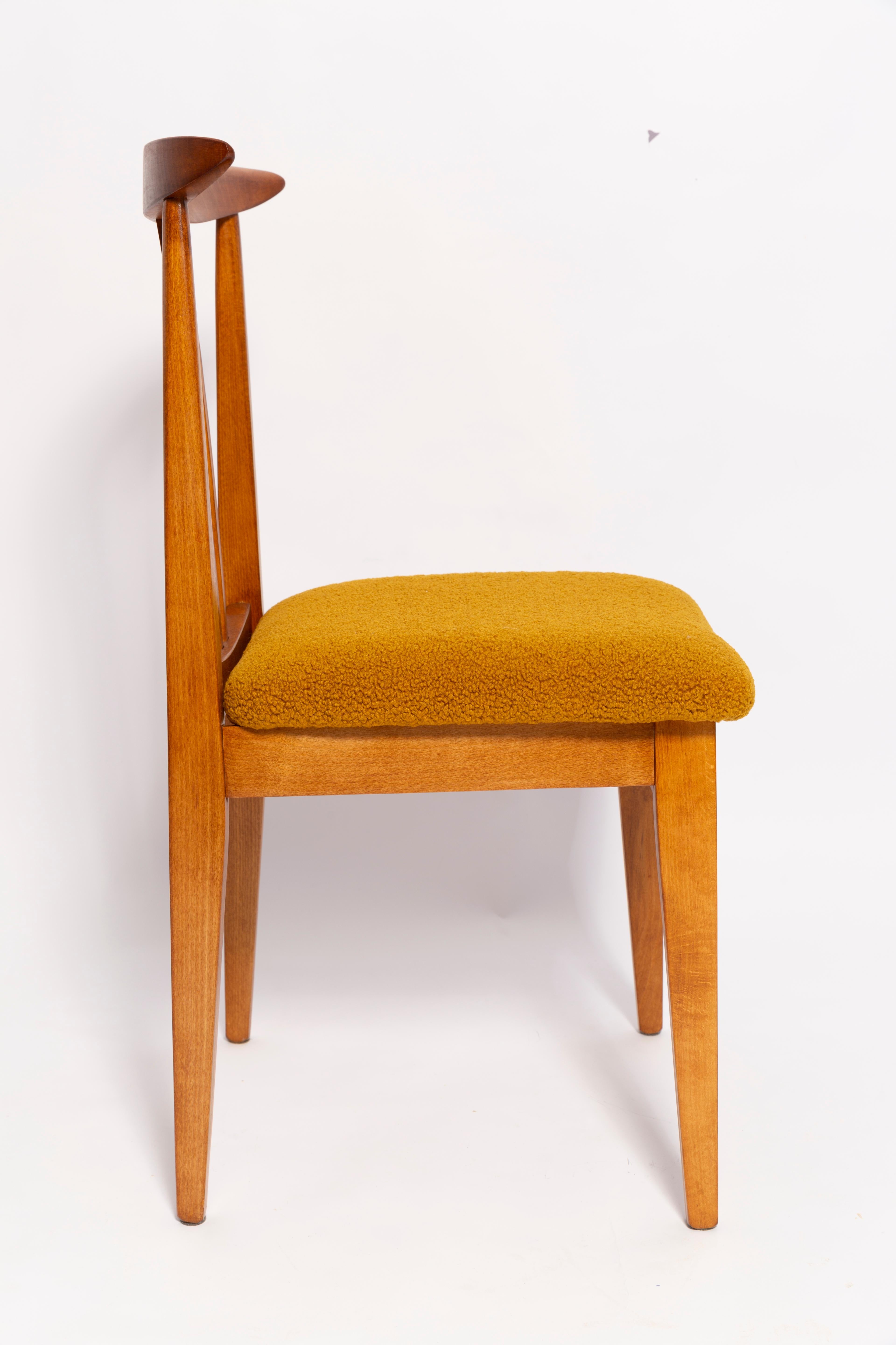 Mid-Century Modern Mid-Century Ochre Boucle Chair, Medium Wood, M. Zielinski, Europe 1960s For Sale